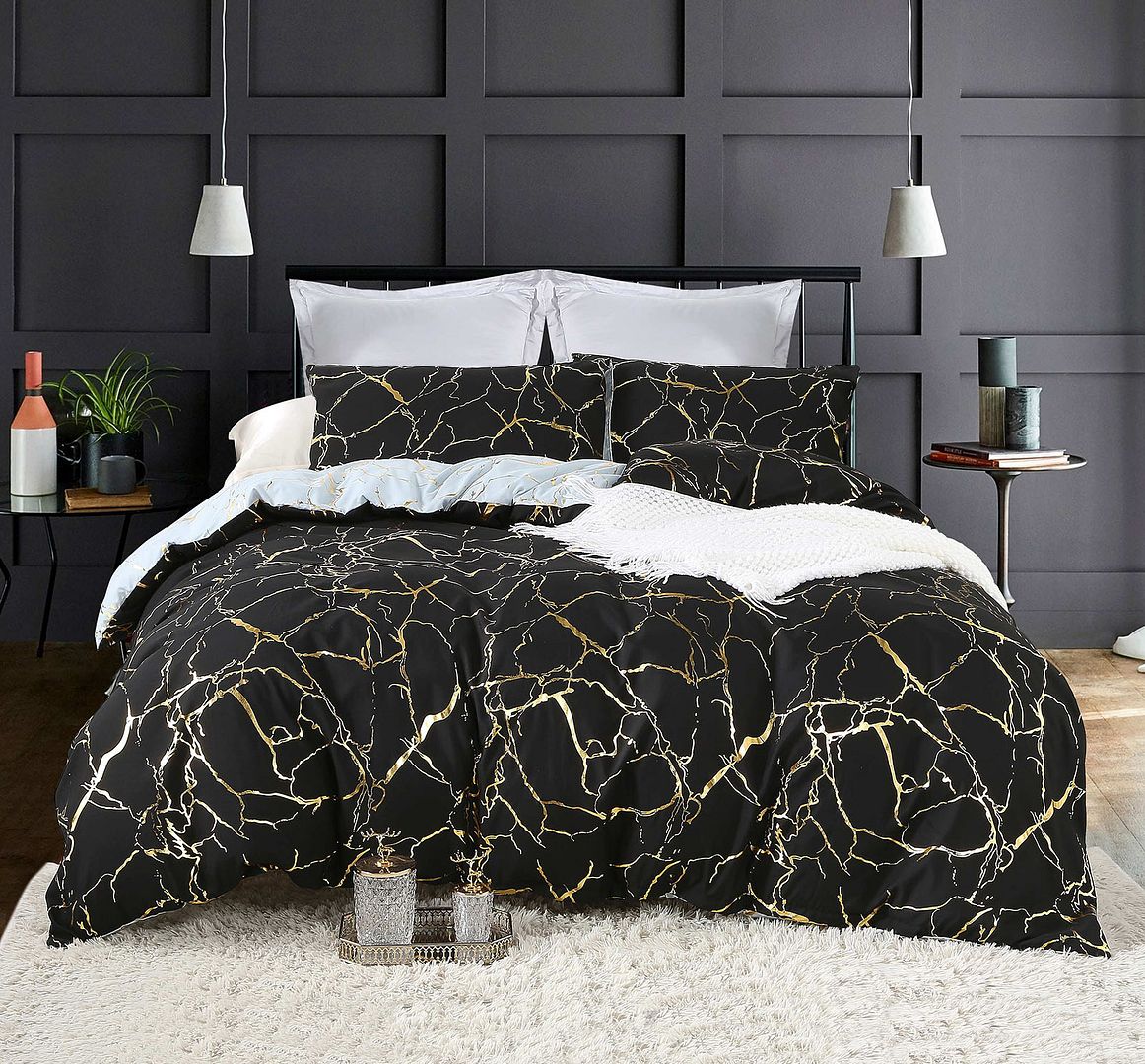 Reversible Design Queen Size Black Duvet Quilt Cover Set