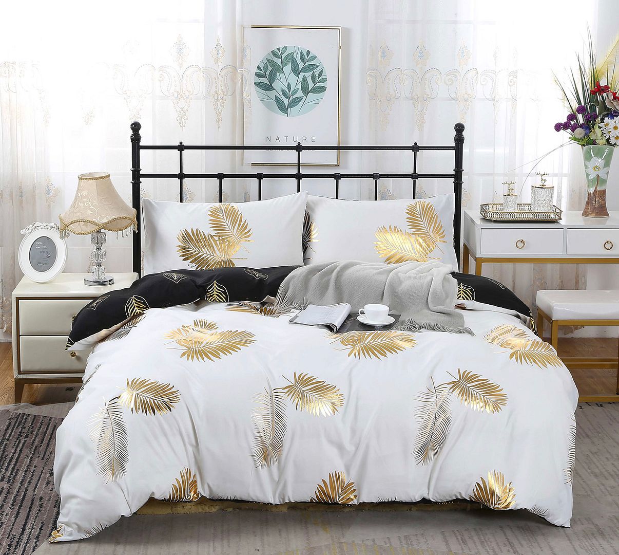 V493-MSK-462B-88085-00 Reversible Design Super King Size Bed Quilt/Duvet Cover Set - Image 1