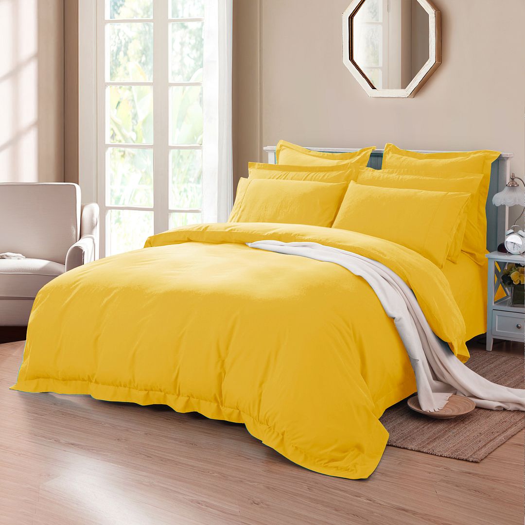 V493-SK-21-88224-01 Tailored 1000TC Ultra Soft Super King Size Yellow Duvet Quilt Cover Set - Image 1
