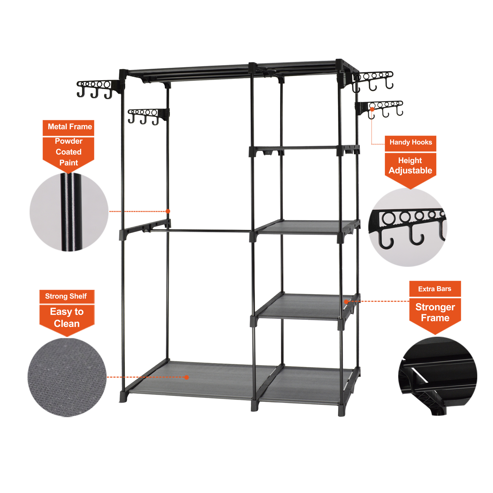 V510-MFR101-195515-03 Sorti Freestanding Portable Closet Metal Wardrobe Garment Rack Hanger - Image 4