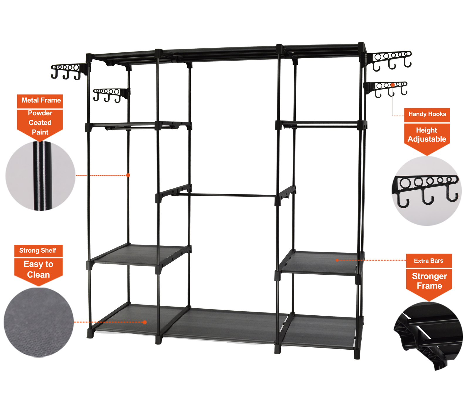 V510-MFR104-195512-04 Sorti Freestanding Portable Closet Metal Wardrobe Garment Rack Hanger - Image 5