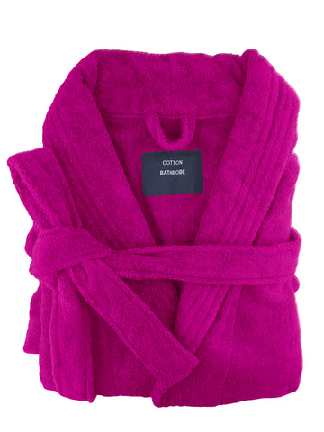 V517-TBR-FU-94748-00 small medium egyptian cotton terry toweling bathrobe fuchsia - Image 1