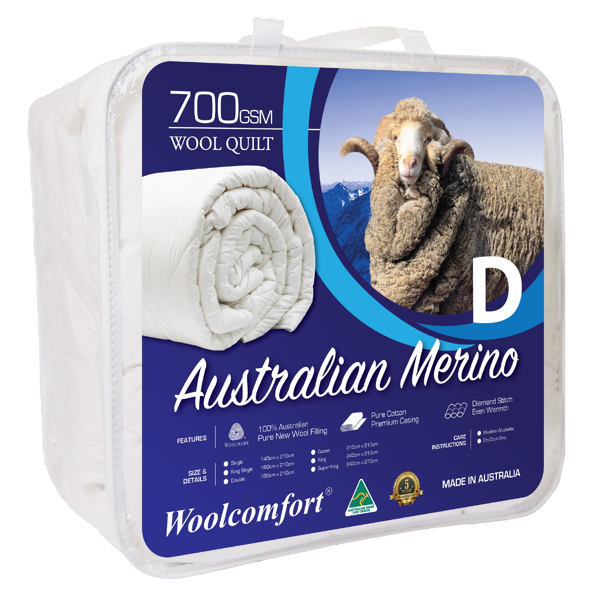 V535-JAPARA-WQ-700G-D-90024-00 Woolcomfort Aus Made Merino Wool Quilt 700GSM 180x210cm Double Size - Image 1