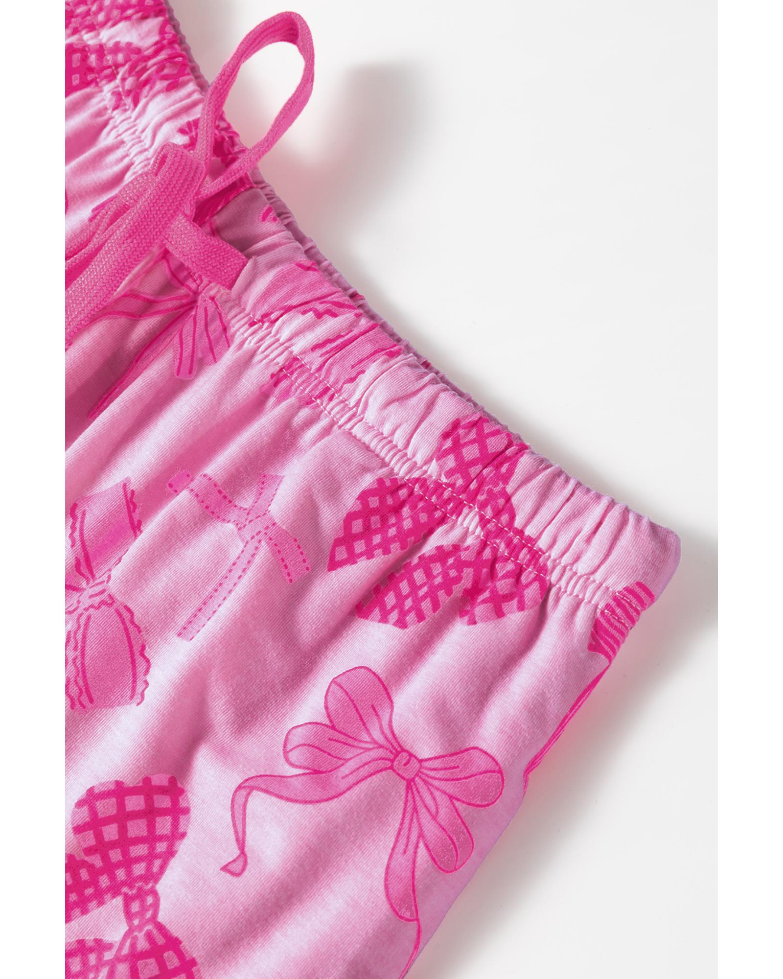 V539-AZEXDC151285-P1020-M-202508270555-00 Pink Bow Print Half Sleeve Shirt and Shorts Pajamas Set - M - Image 1