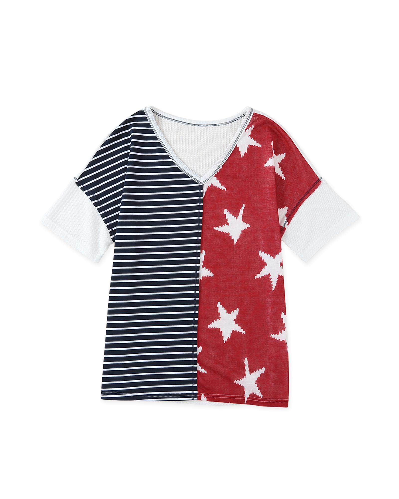V539-AZEXDC25120524-5-M-202508260400-02 Azura Exchange Stripes Stars Print Knit Short Sleeves Top - M - Image 3