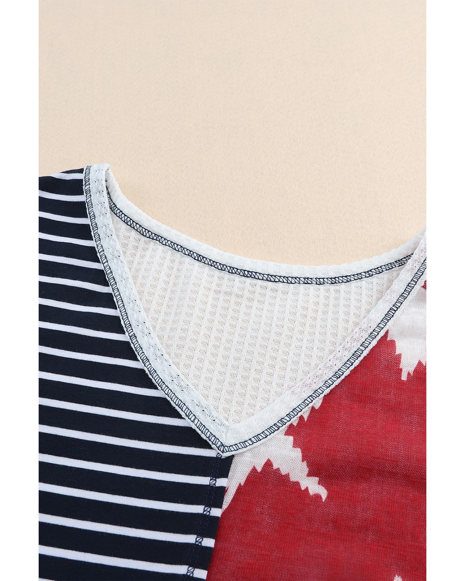 V539-AZEXDC25120524-5-M-202508260400-03 Azura Exchange Stripes Stars Print Knit Short Sleeves Top - M - Image 4