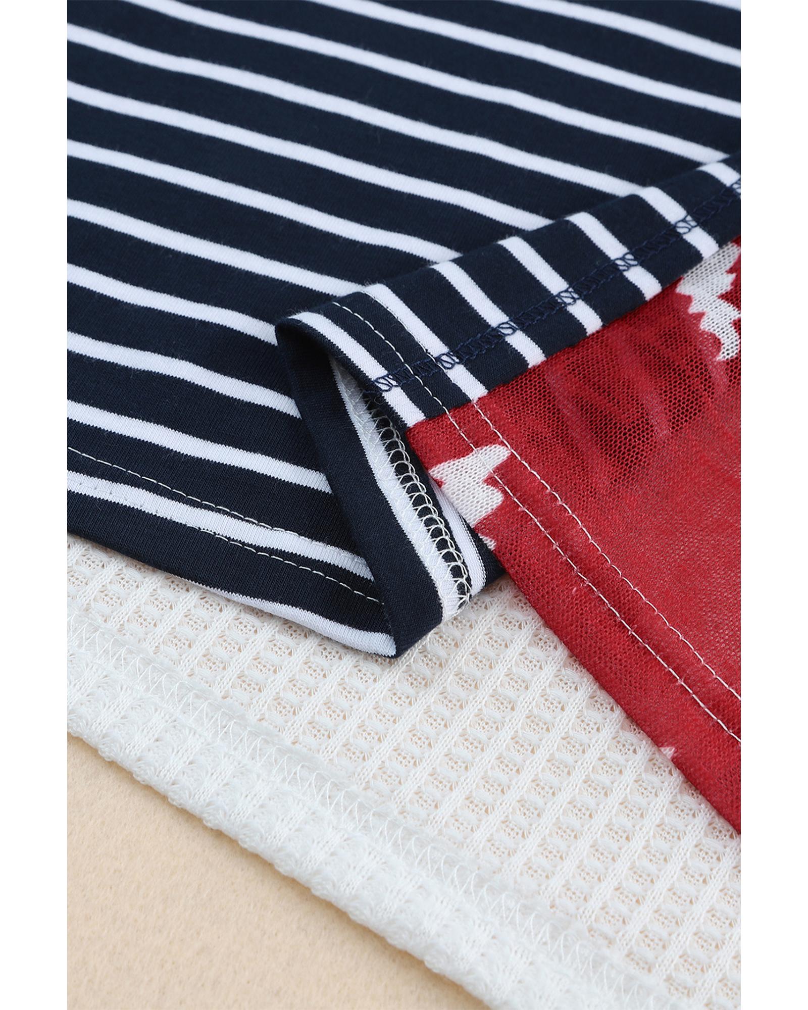 V539-AZEXDC25120524-5-M-202508260400-04 Azura Exchange Stripes Stars Print Knit Short Sleeves Top - M - Image 5