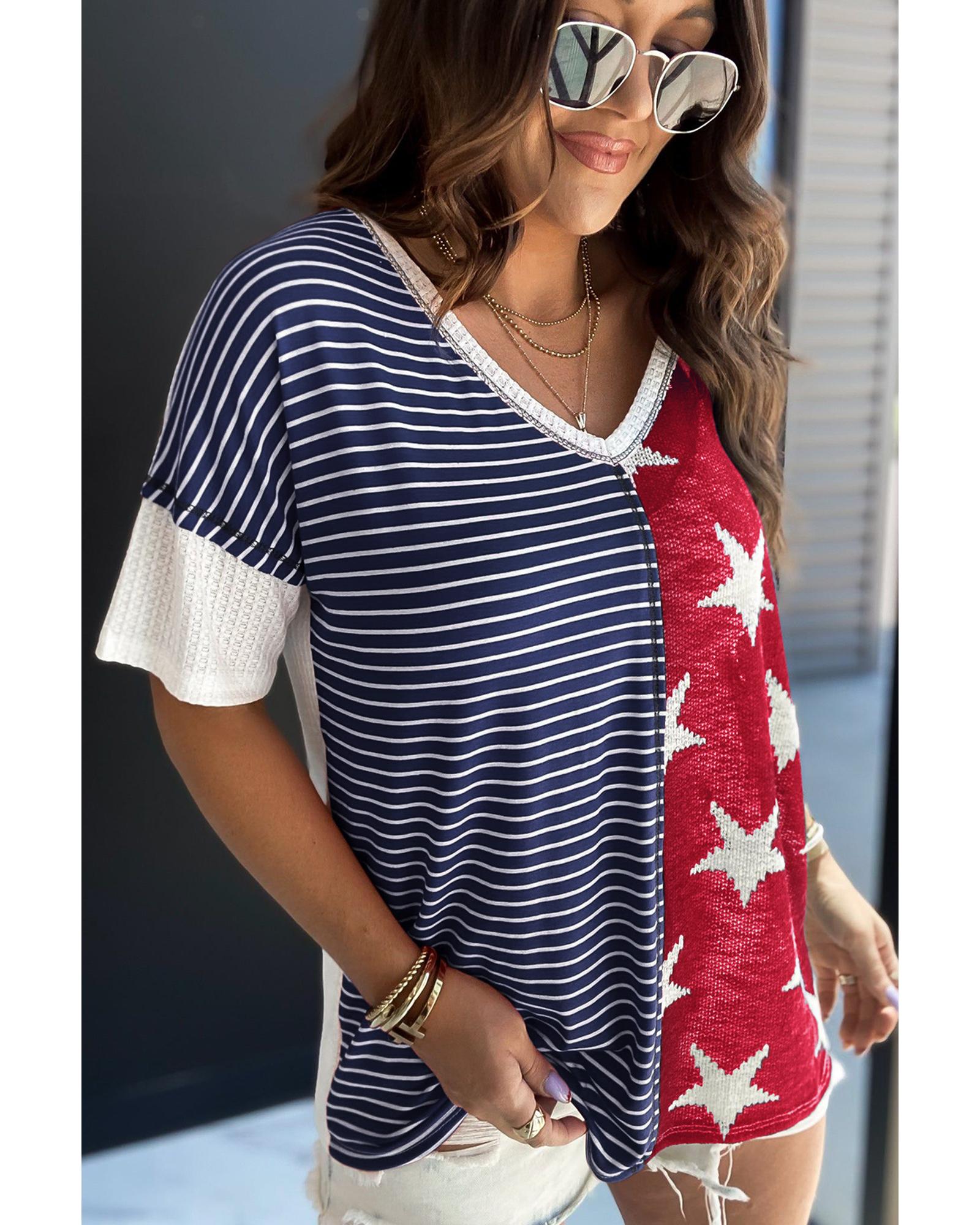 V539-AZEXDC25120524-5-M-202508260400-07 Azura Exchange Stripes Stars Print Knit Short Sleeves Top - M - Image 8