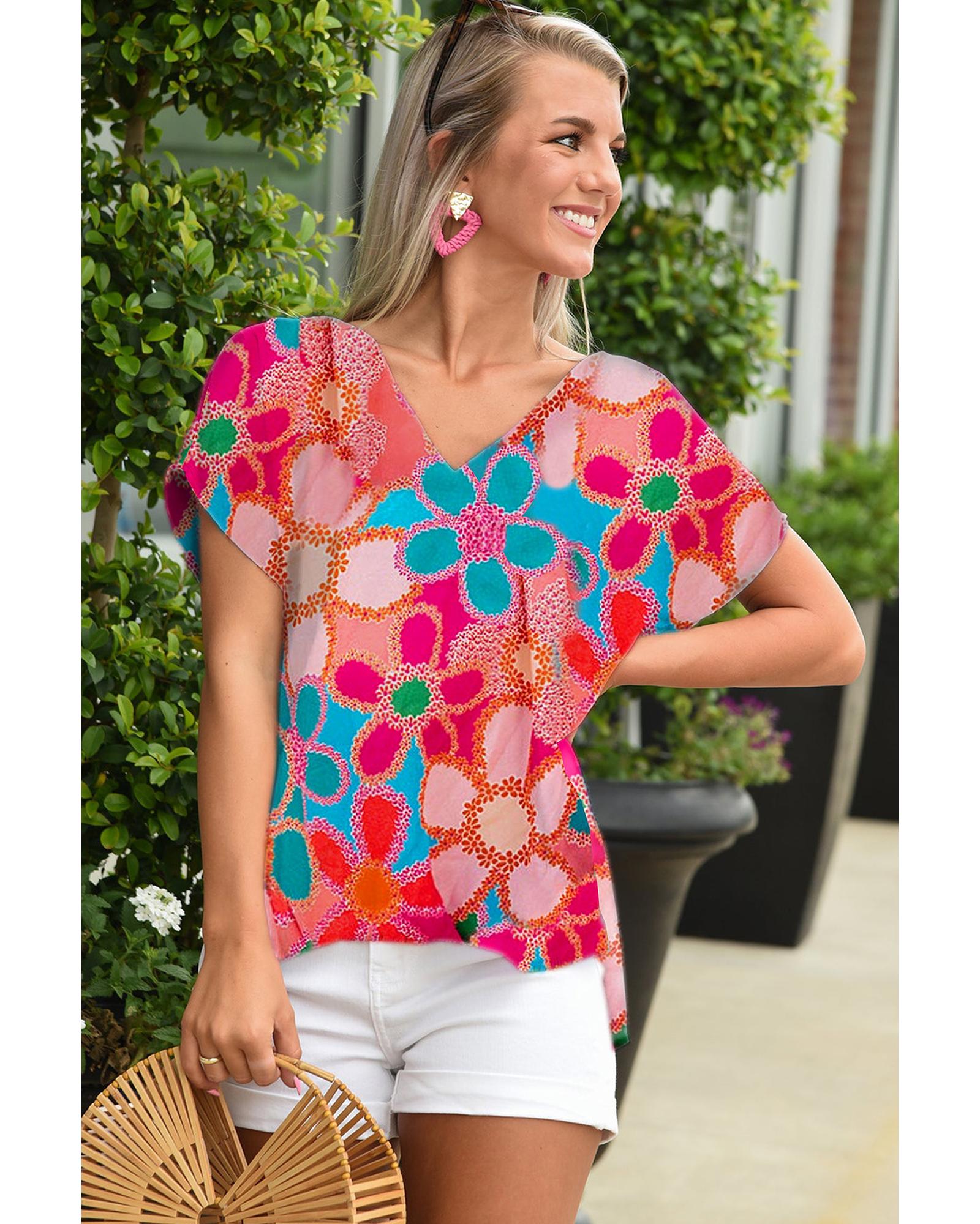 V539-AZEXDC25120566-10-M-202508251925-00 Azura Exchange Abstract Print V Neck Dolman Blouse - M - Image 1