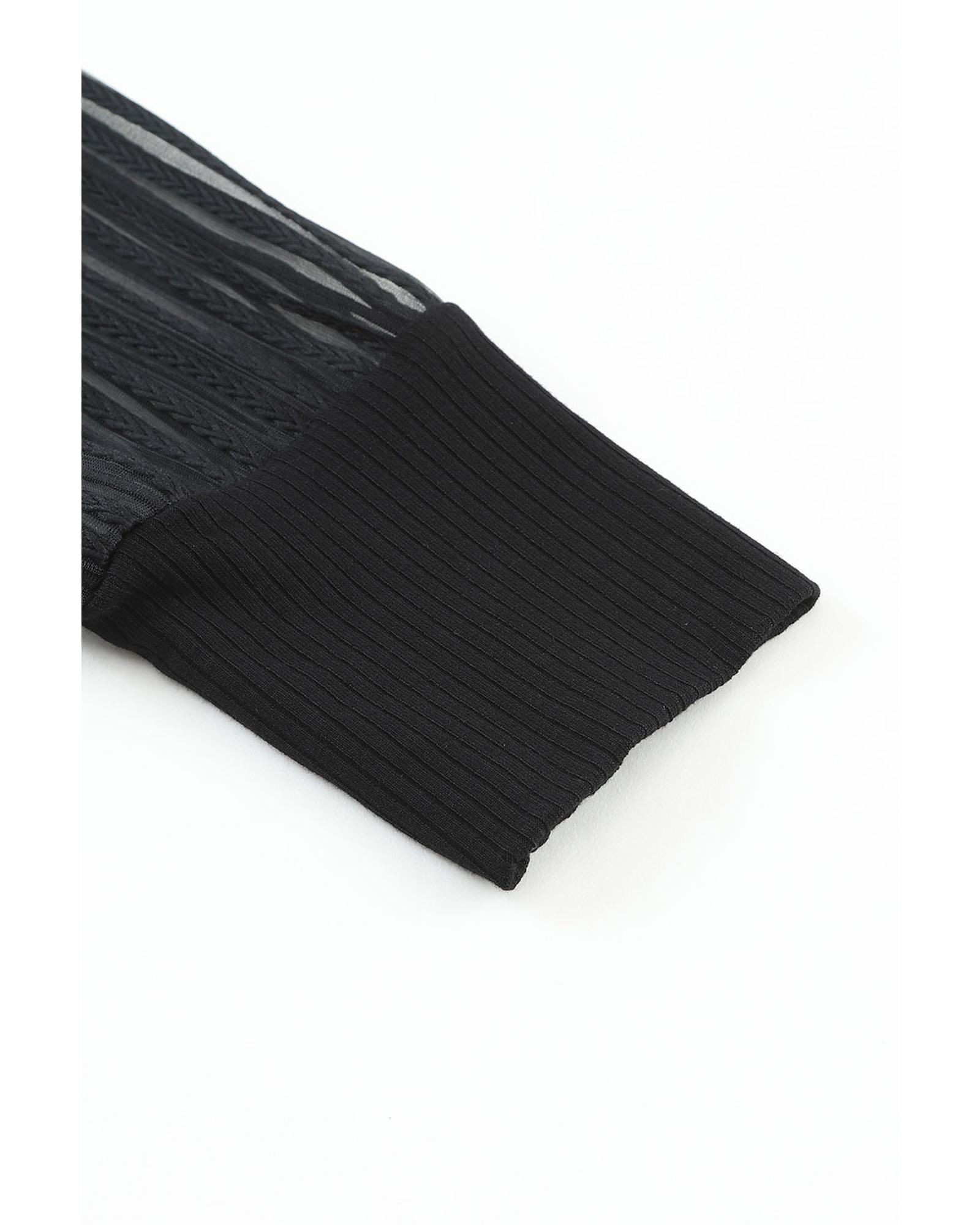 V539-AZEXDC25122519-2-XL-202508290715-00 Azura Exchange Striped Mesh Long Sleeve Crewneck Ribbed Top - XL - Image 1