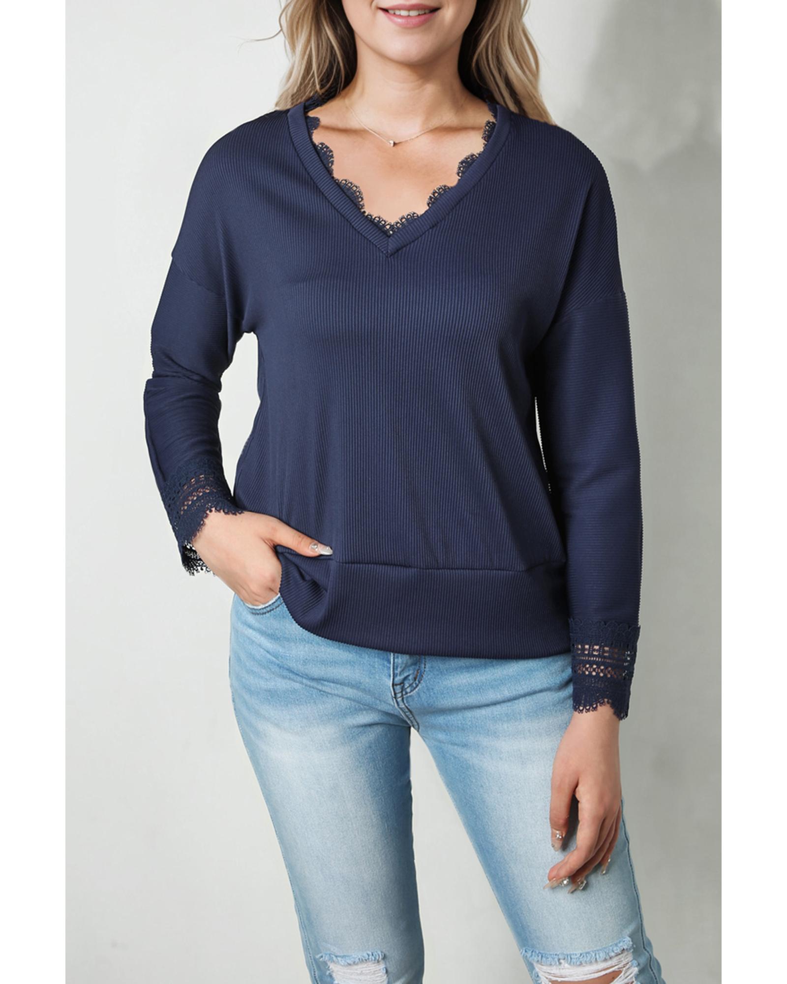 V539-AZEXDC25122653-5-S-202508290655-03 Azura Exchange Ribbed Texture V Neck Long Sleeve Top - S - Image 4