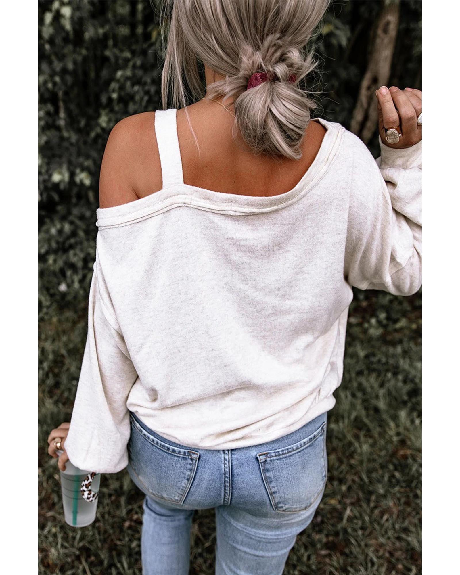 V539-AZEXDC25123860-15-XL-202506120127-00 Beige Pumpkin Rugby Slogan Print Cold Shoulder Top - XL - Image 1