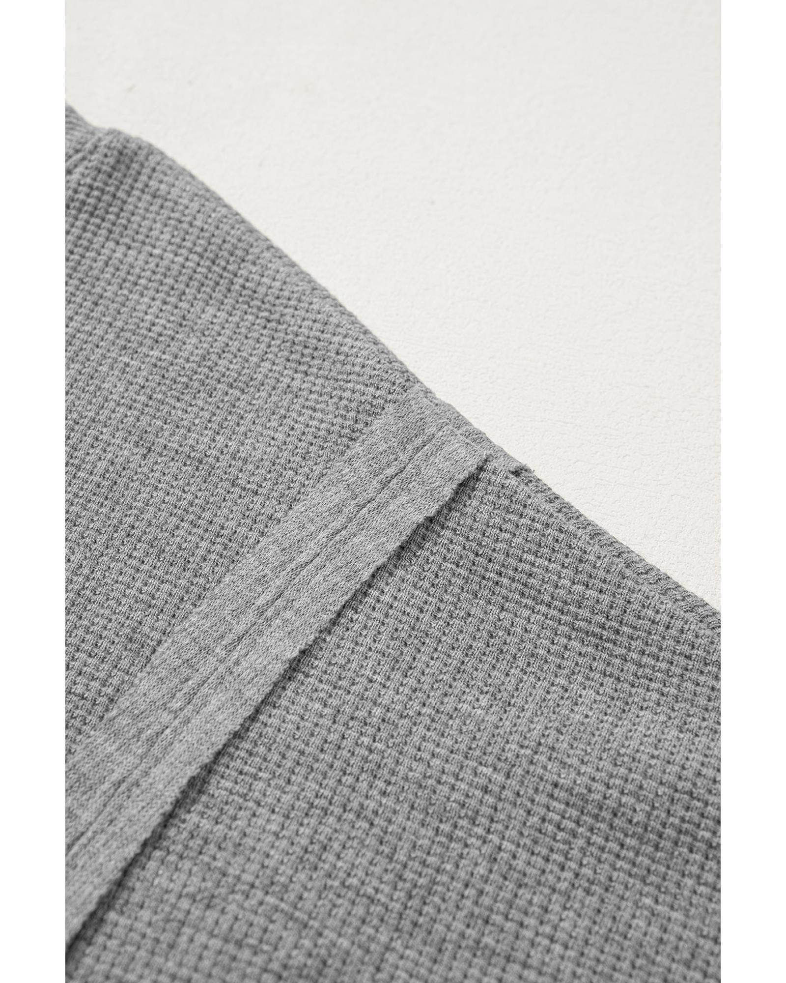 V539-AZEXDC25128307-P11-L-202508272350-00 Gray Waffle knit Bishop Sleeve Split Oversized Top - L - Image 1