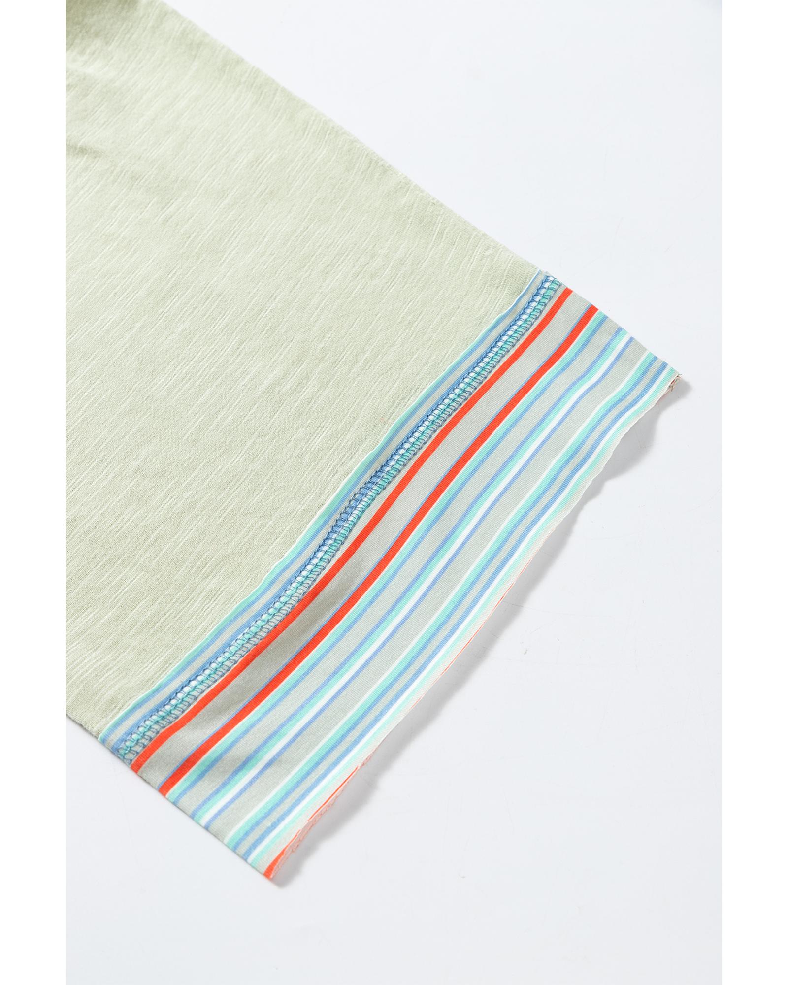 V539-AZEXDC25128929-P2009-XL-202508272055-00 Meadow Mist Green Waffle Knit Wide Bracelet Sleeve Patchwork Raglan Top - XL - Image 1