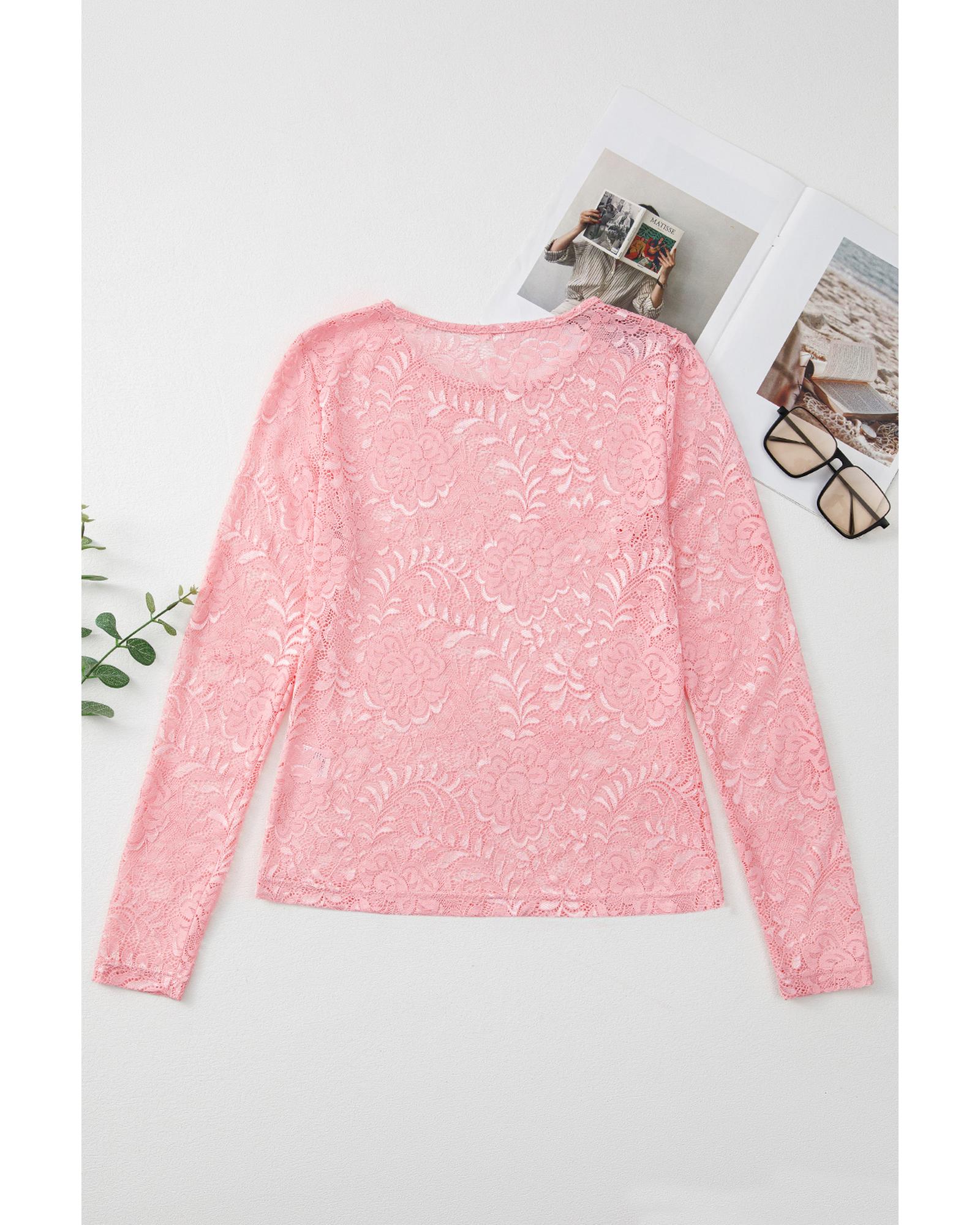 V539-AZEXDC25130578-P1510-M-202508270640-00 Blossom Floral Lace Sheer Long Sleeve Top - M - Image 1
