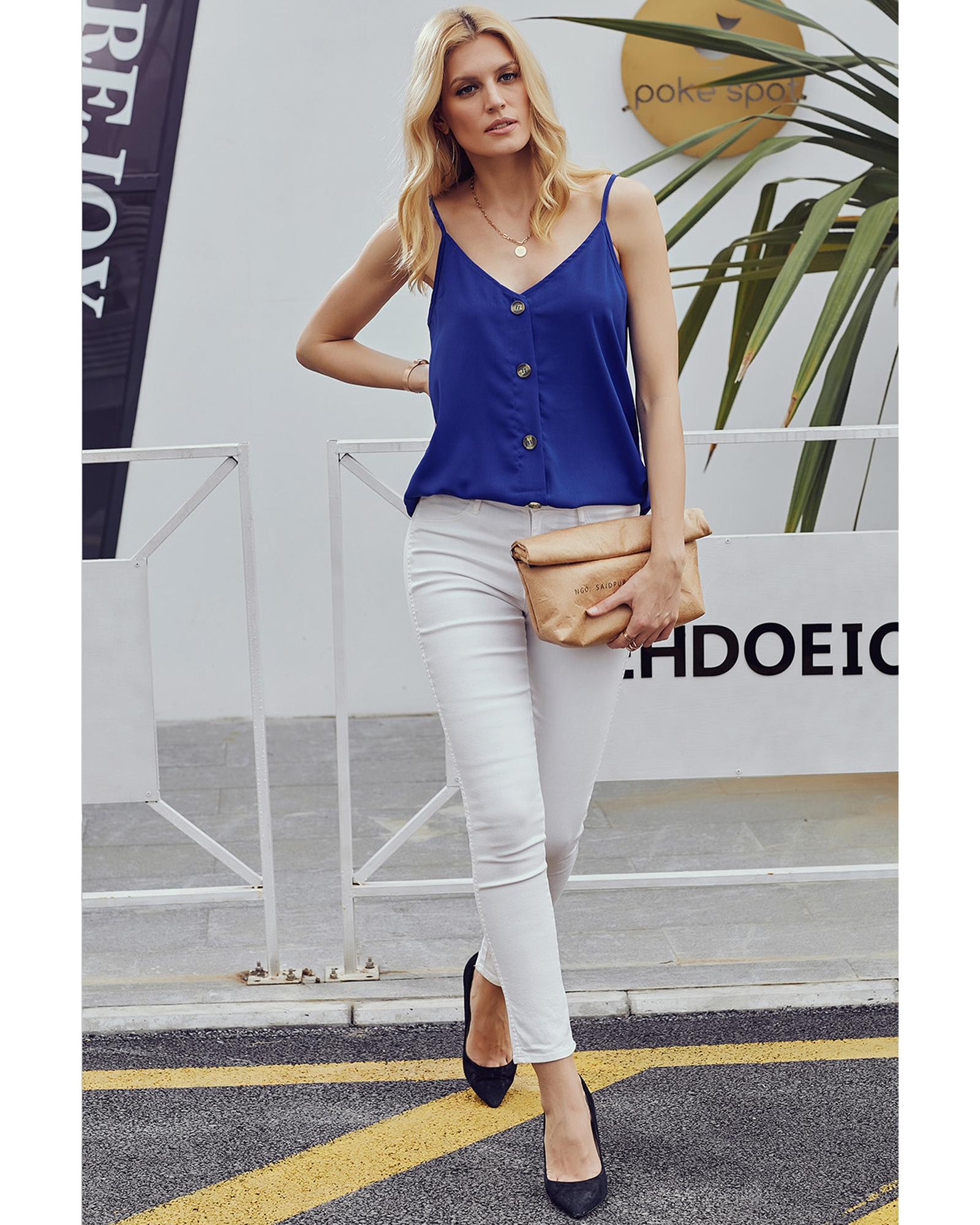 V539-AZEXDC251835-5-S-202506120931-05 Azura Exchange Blue Spaghetti Strap Buttoned Tank Top - S - Image 6