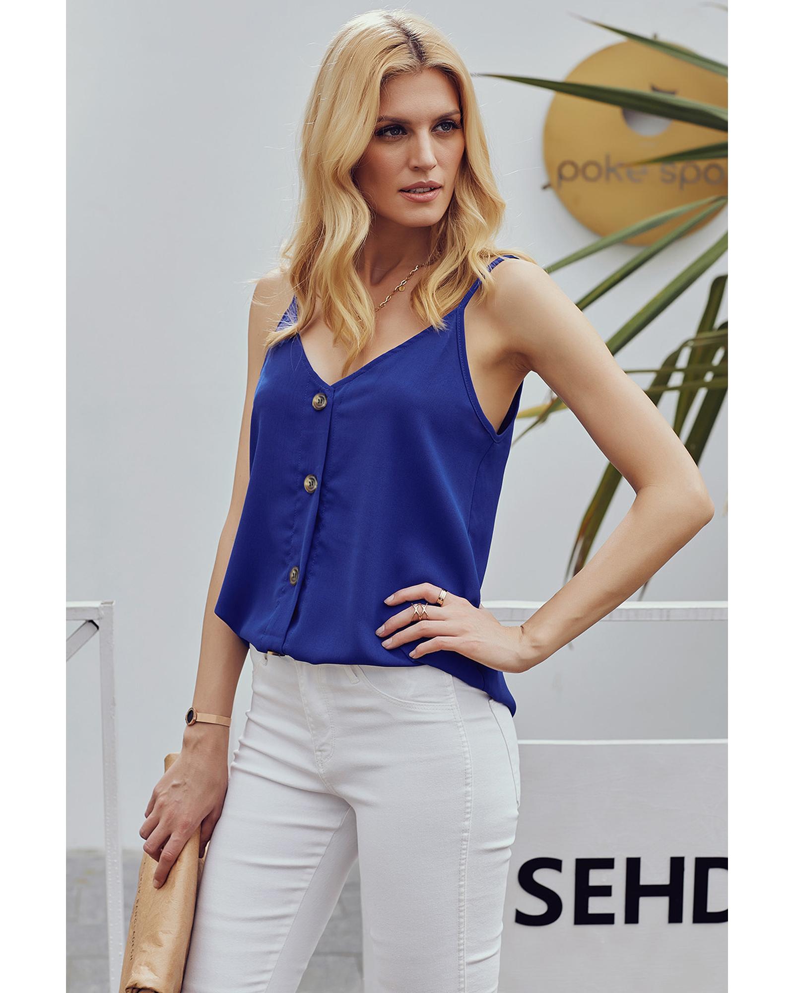 V539-AZEXDC251835-5-XL-202508271540-03 Azura Exchange Blue Spaghetti Strap Buttoned Tank Top - XL - Image 4