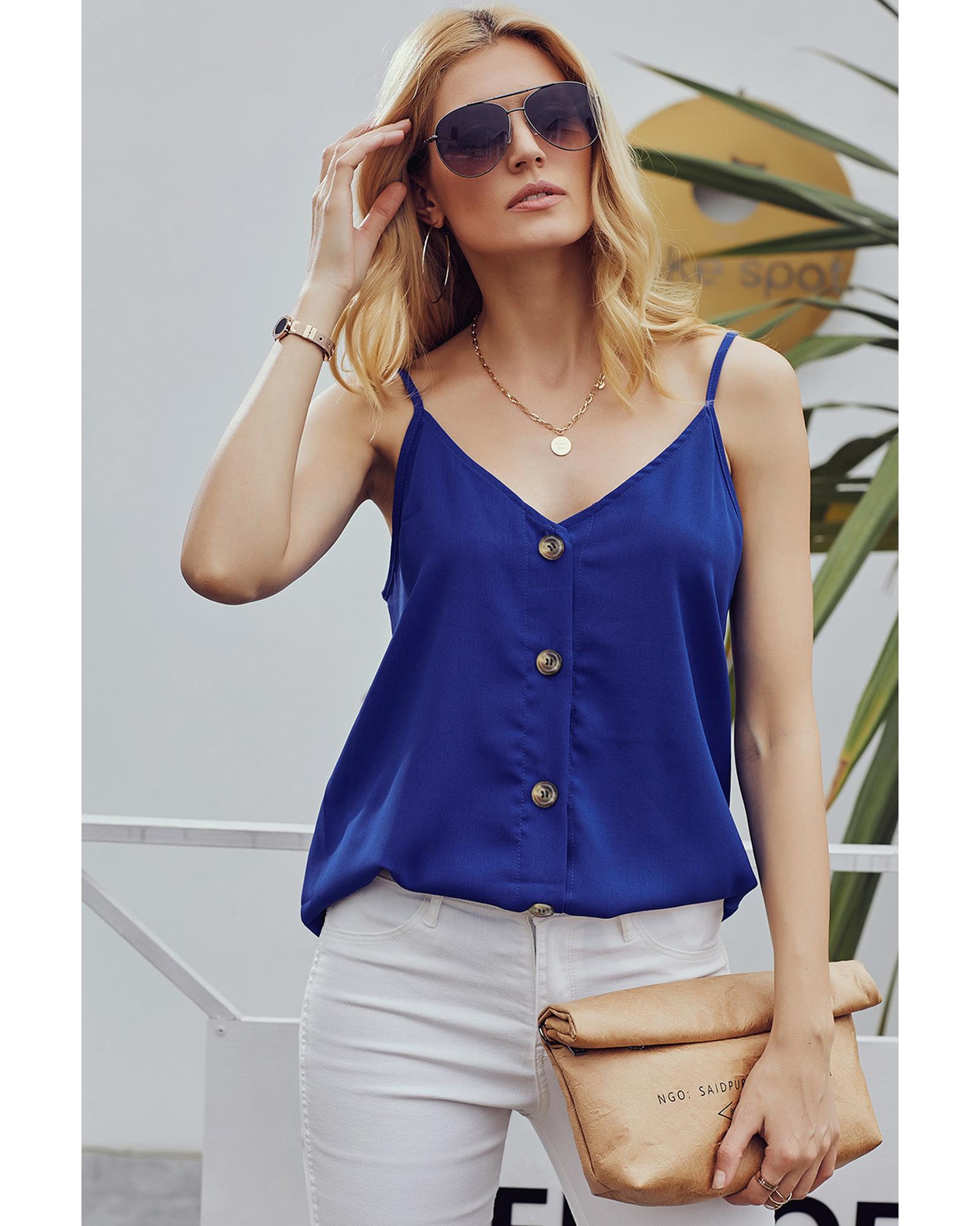 V539-AZEXDC251835-5-XL-202508271540-04 Azura Exchange Blue Spaghetti Strap Buttoned Tank Top - XL - Image 5
