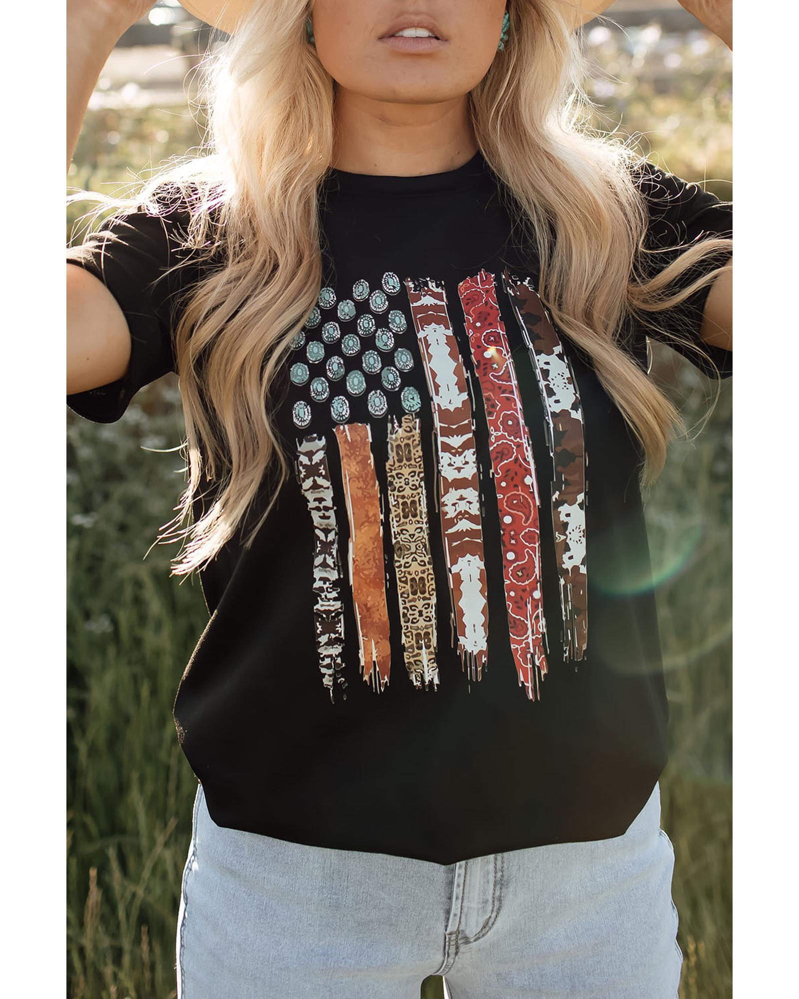 V539-AZEXDC25215409-2-S-161851-00 Azura Exchange American Flag Print Short Sleeve Graphic Tee - S - Image 1