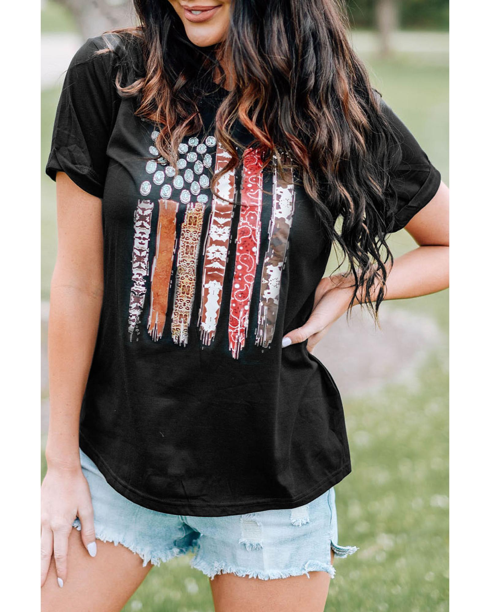 V539-AZEXDC25215409-2-XL-202508261835-00 Azura Exchange American Flag Print Short Sleeve Graphic Tee - XL - Image 1
