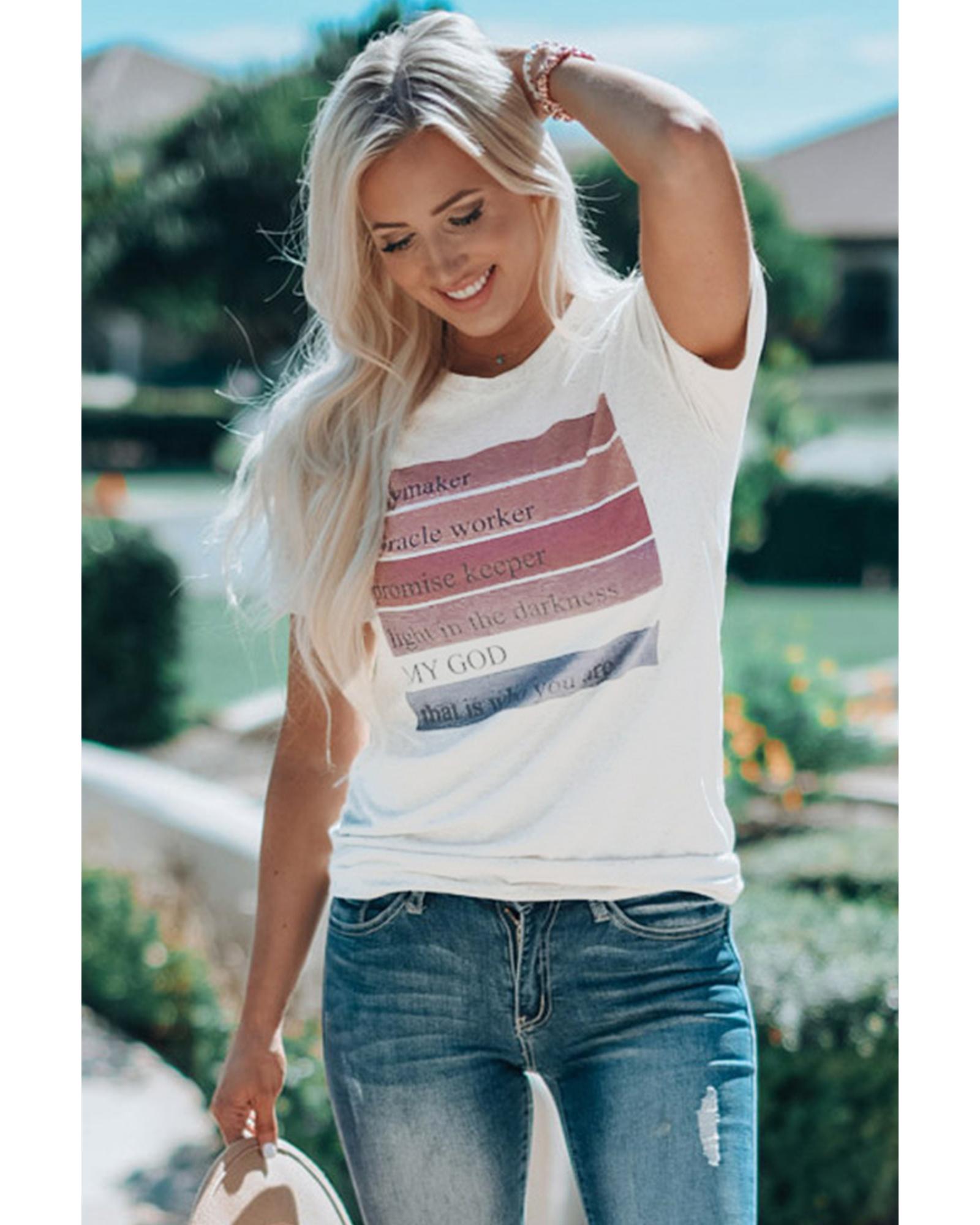 V539-AZEXDC25215681-1-2XL-202508271450-00 Azura Exchange White God Waymaker Miracle Worker Promise Keeper Graphic Tee - 2XL - Image 1