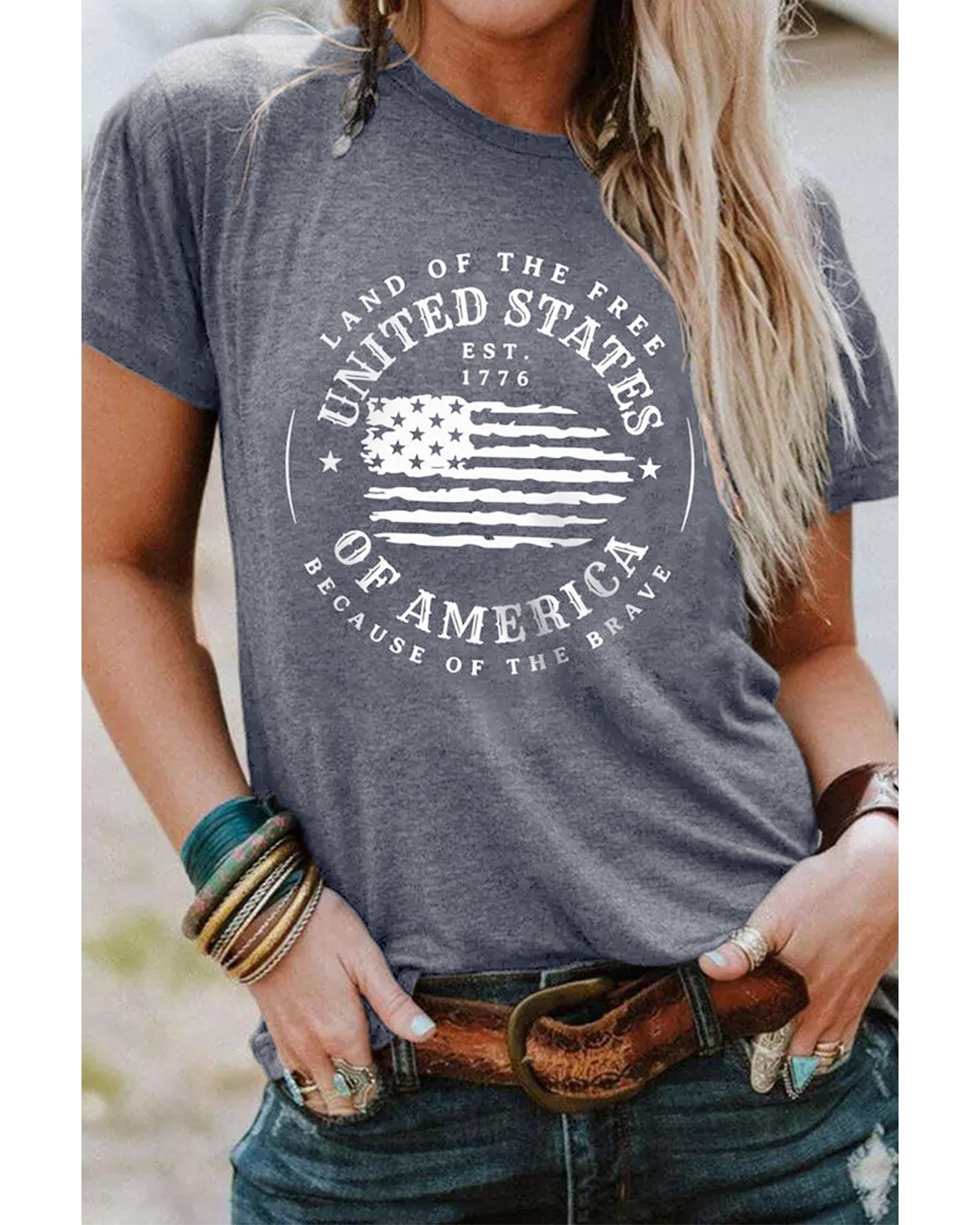 V539-AZEXDC25221389-11-XL-202508272130-00 Gray United States Of America Flag Graphic Print T Shirt - XL - Image 1
