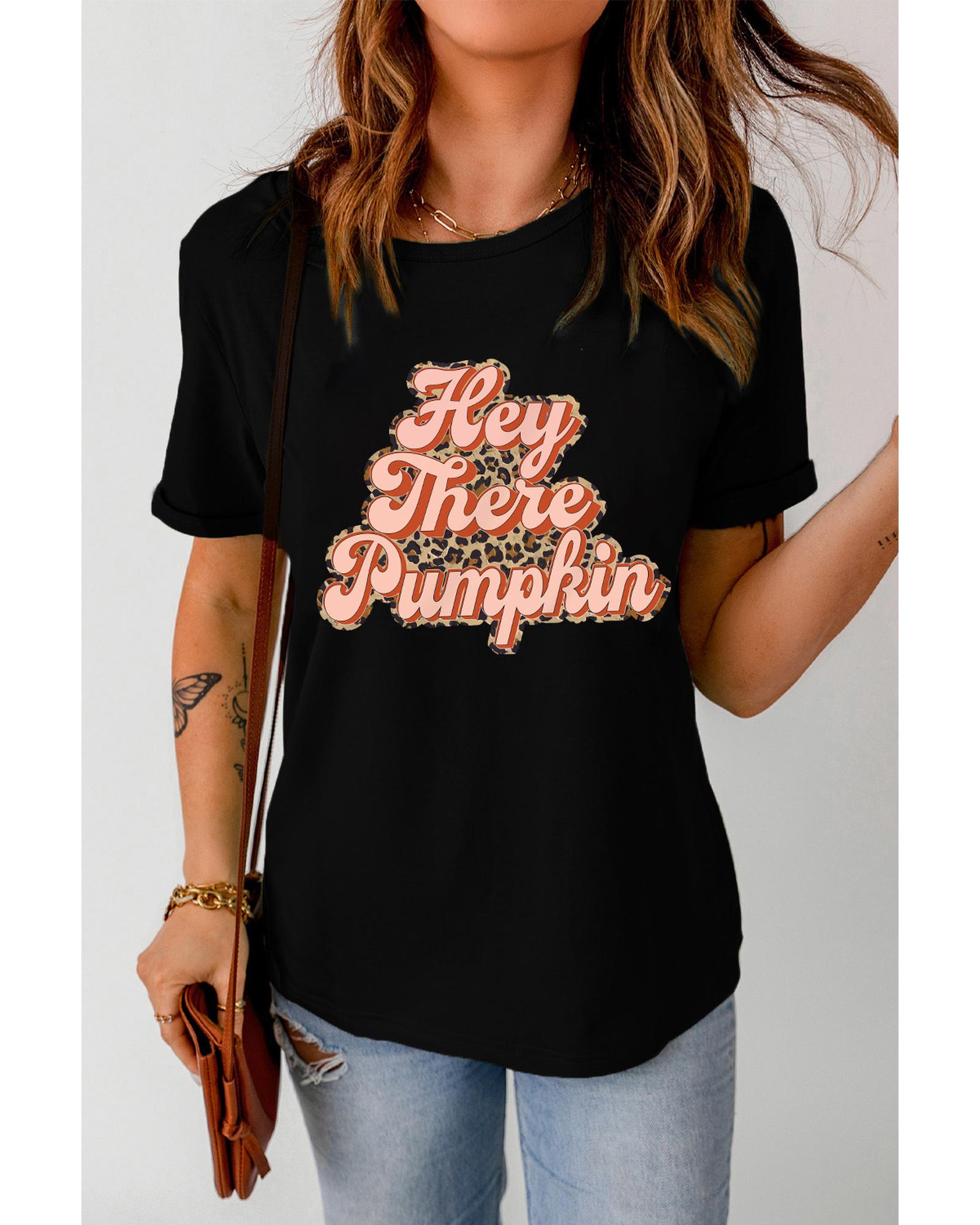 V539-AZEXDC25222175-2-XL-202508271500-00 Black Hey There Pumpkin Leopard Graphic Tee - XL - Image 1