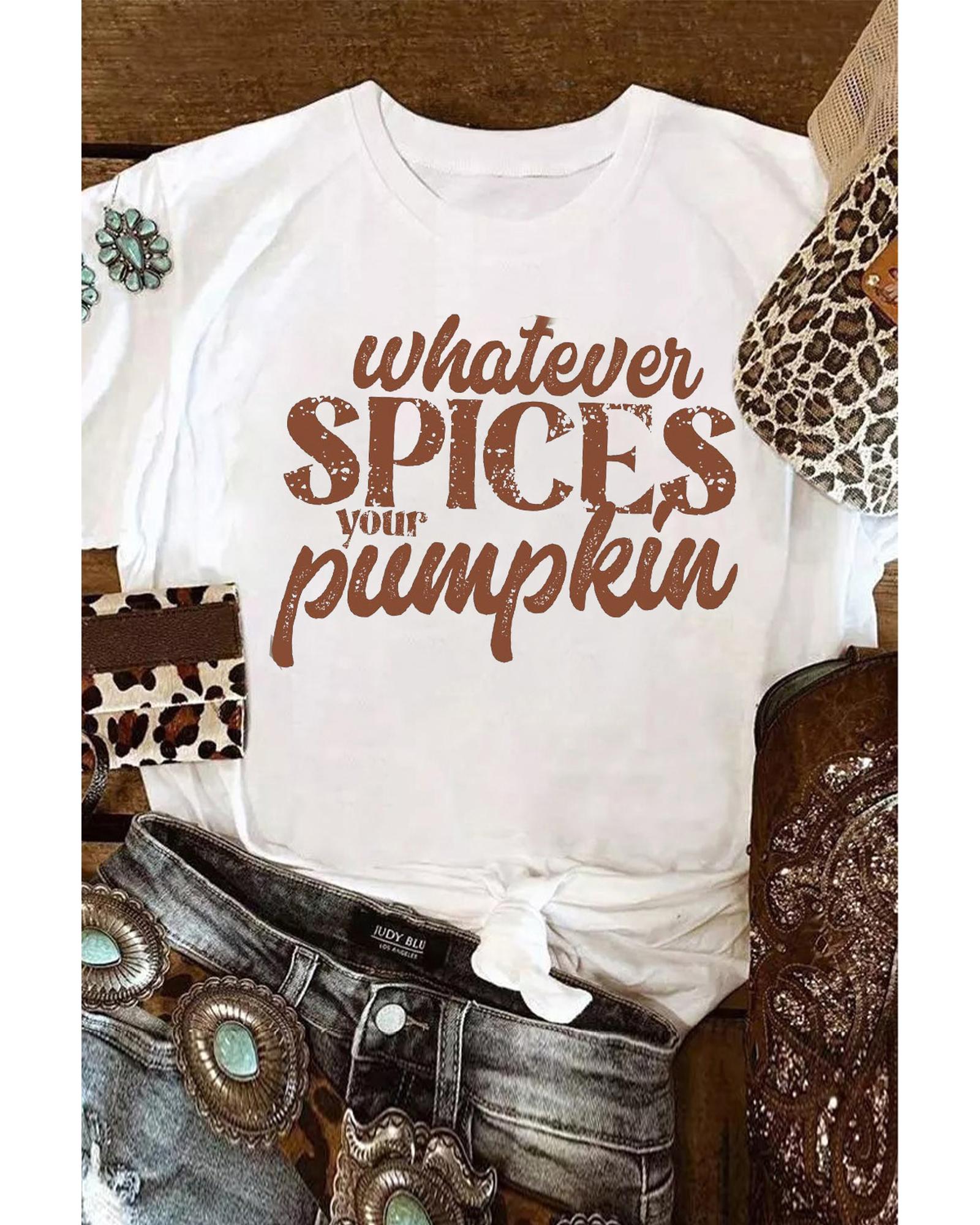 V539-AZEXDC25222241-1-XL-202508270735-00 White Whatever Spices Your Pumpkin Graphic Tee - XL - Image 1