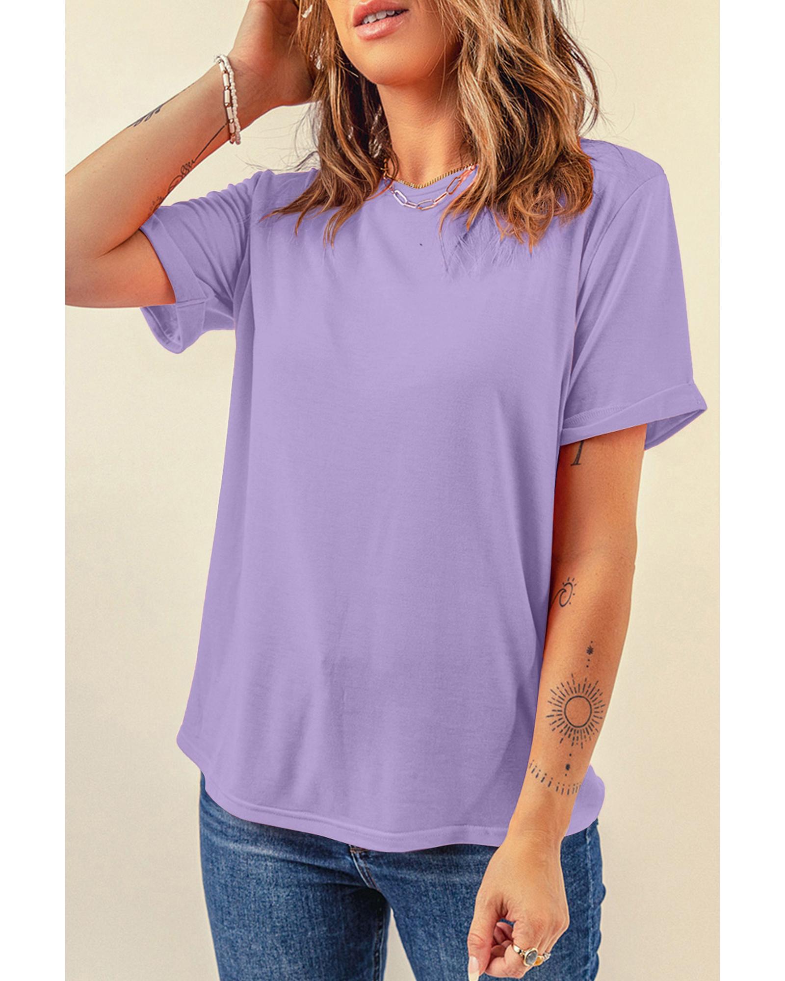 V539-AZEXDC25224551-P208-L-202508272040-00 Wisteria Casual Plain Crew Neck Tee - L - Image 1