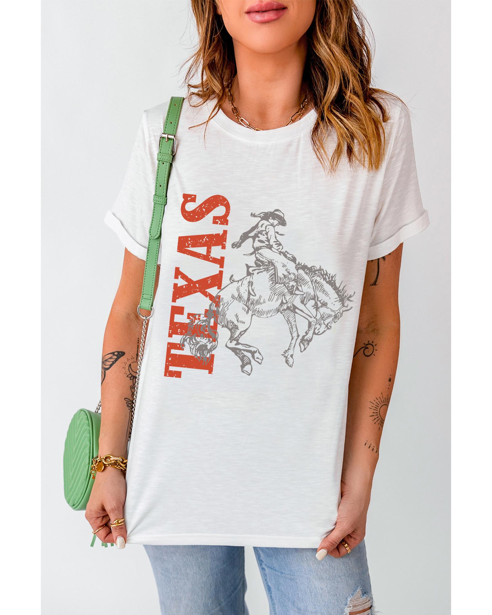 V539-AZEXDC25226698-1-XL-202508271105-00 White TEXAS Cowboy Printed Western Fashion T Shirt - XL - Image 1
