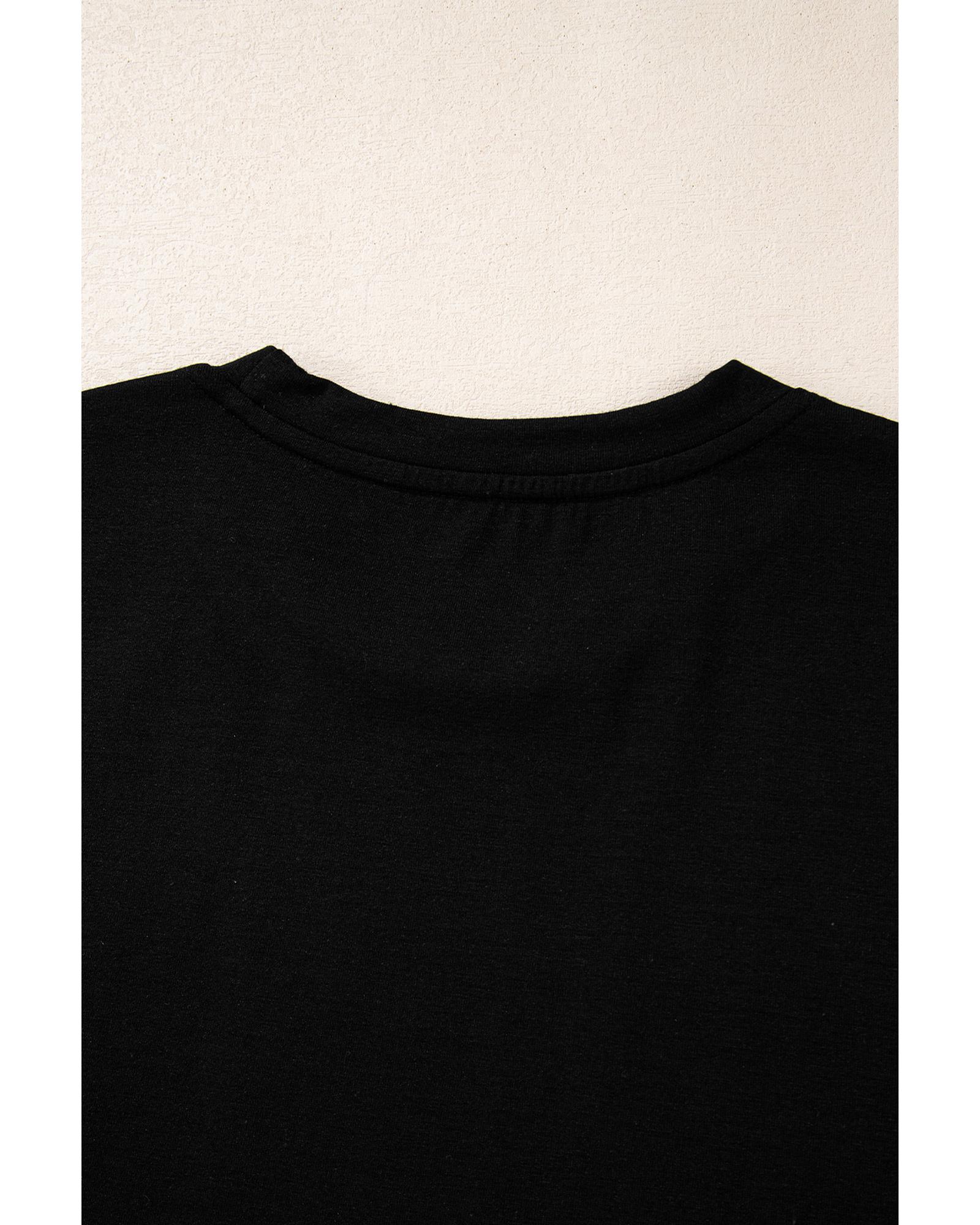 V539-AZEXDC25226830-2-S-202506121521-00 Black Santa Claus Leopard Bow Print Crew Neck Casual T Shirt - S - Image 1