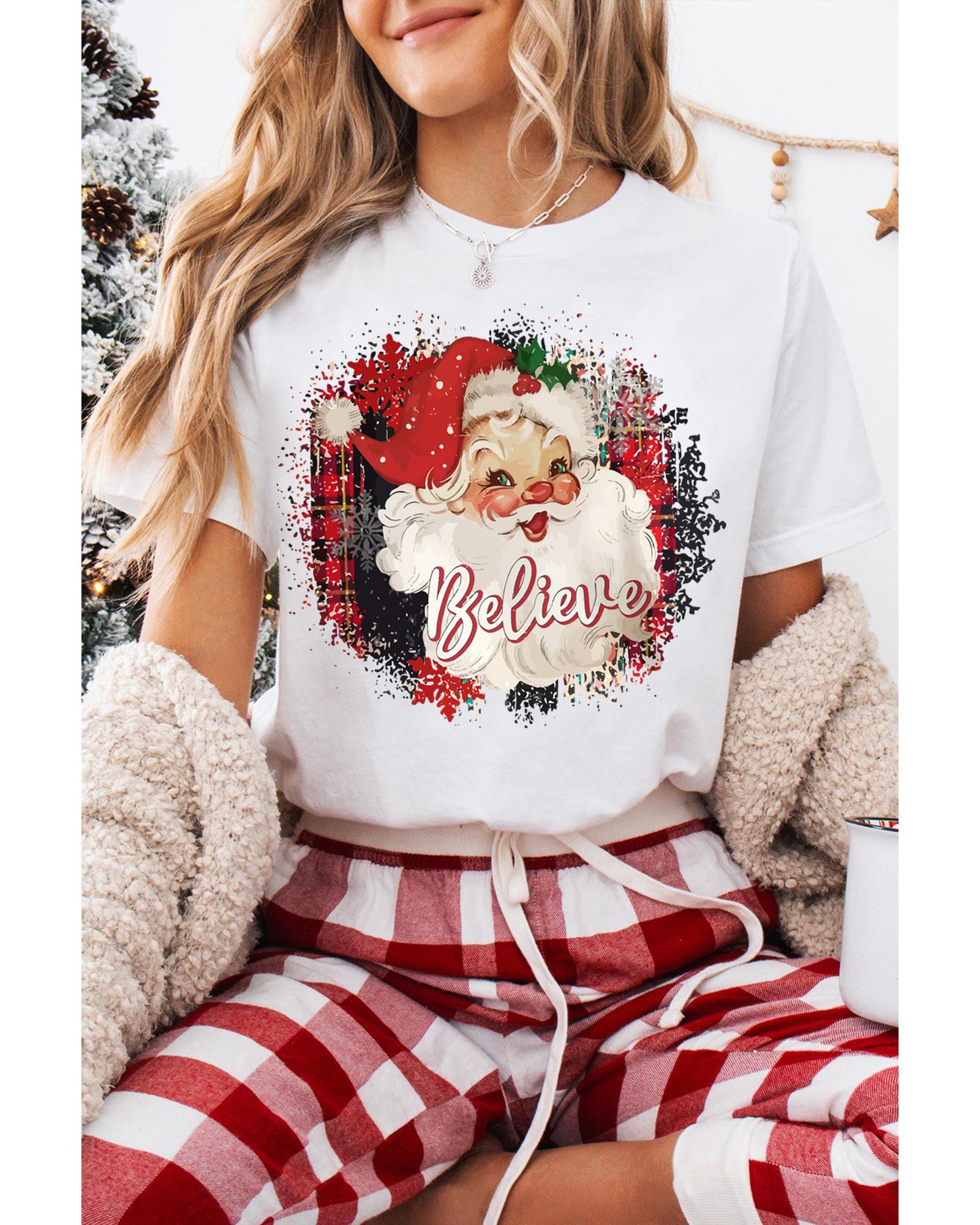 V539-AZEXDC25227283-1-M-202508281345-00 White Believe Christmas Father Graphic Crewneck T Shirt - M - Image 1