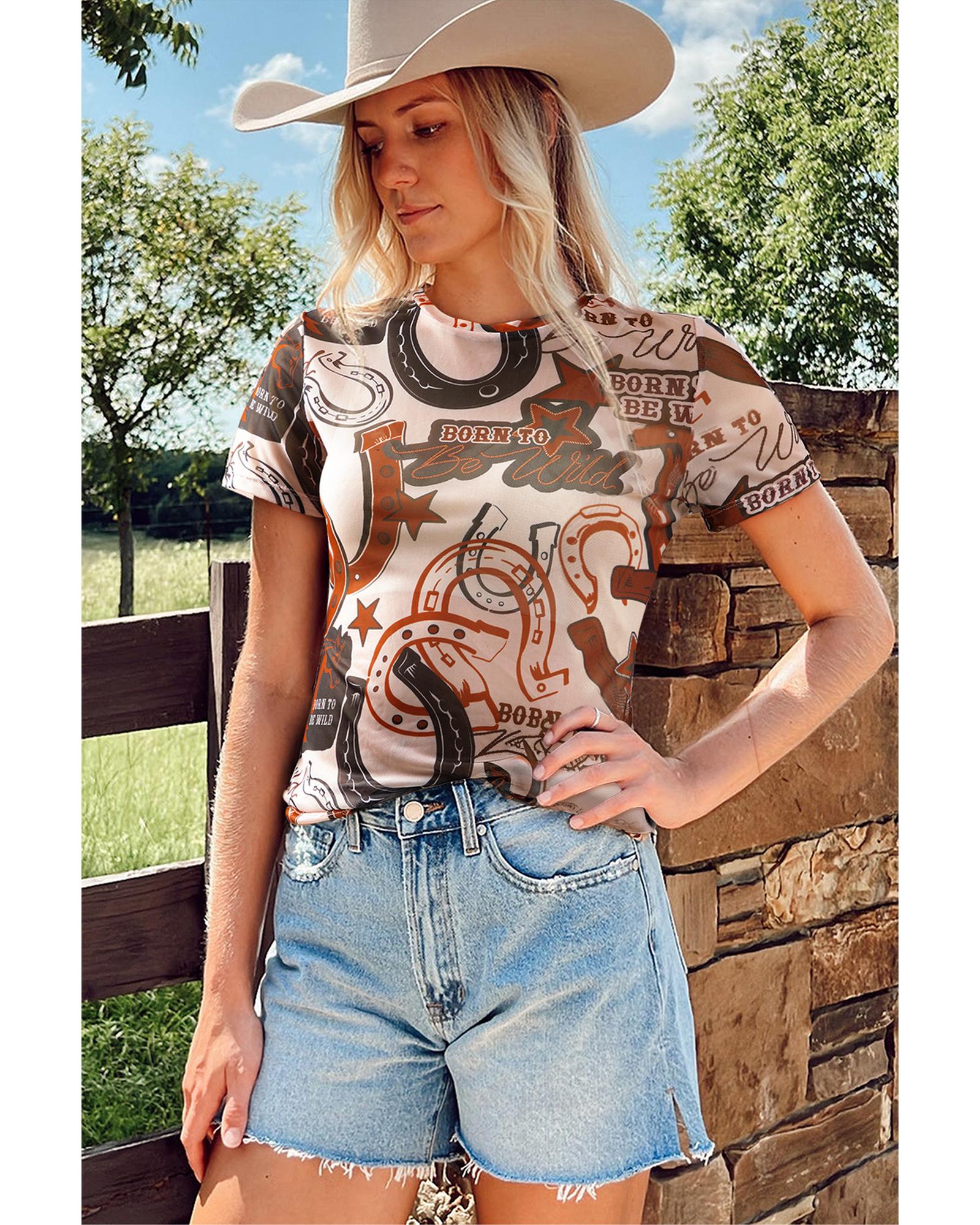 V539-AZEXDC25227472-P1720-M-202508291730-02 Brown Western Horseshoe Printed Mesh T Shirt - M - Image 3