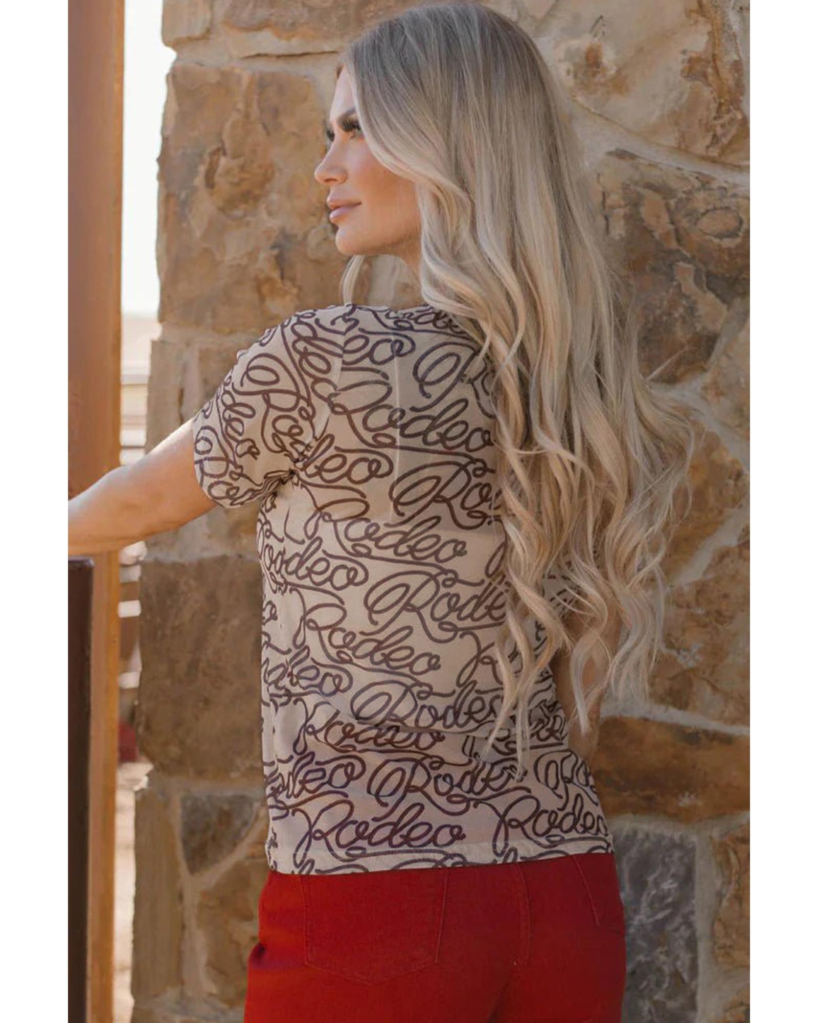 V539-AZEXDC25228091-P1720-XL-202508280800-01 Brown Rodeo Print Round Neck Slim Fit Mesh T Shirt - XL - Image 2