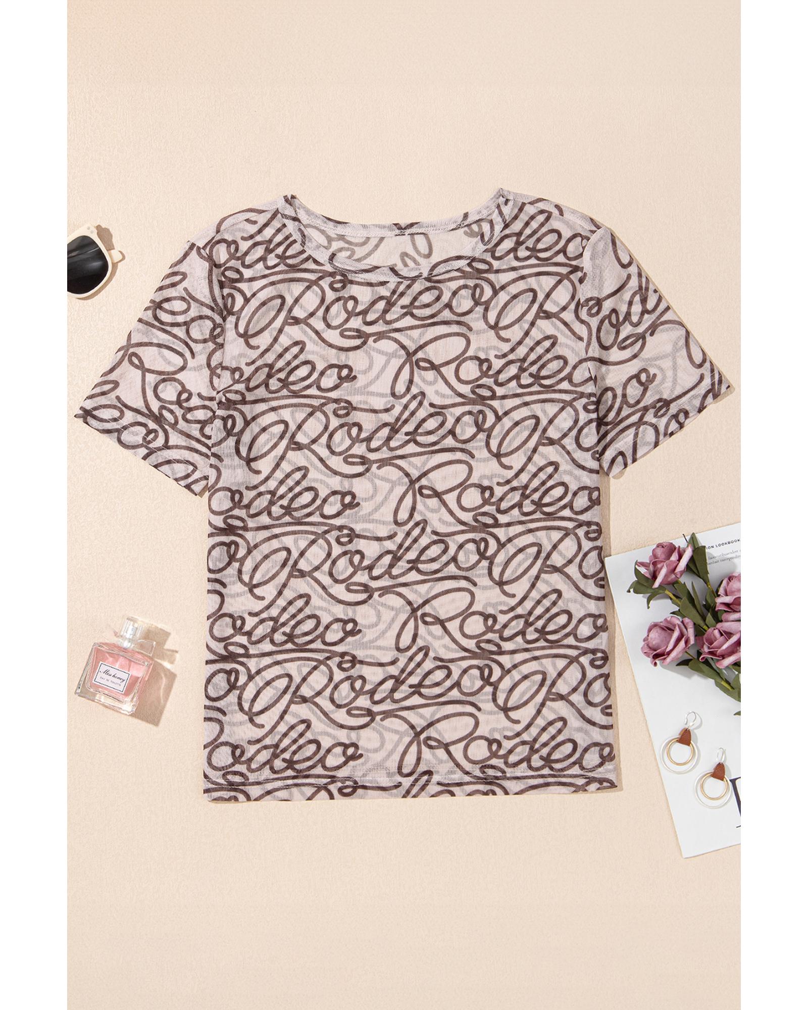 V539-AZEXDC25228091-P1720-XL-202508280800-04 Brown Rodeo Print Round Neck Slim Fit Mesh T Shirt - XL - Image 5
