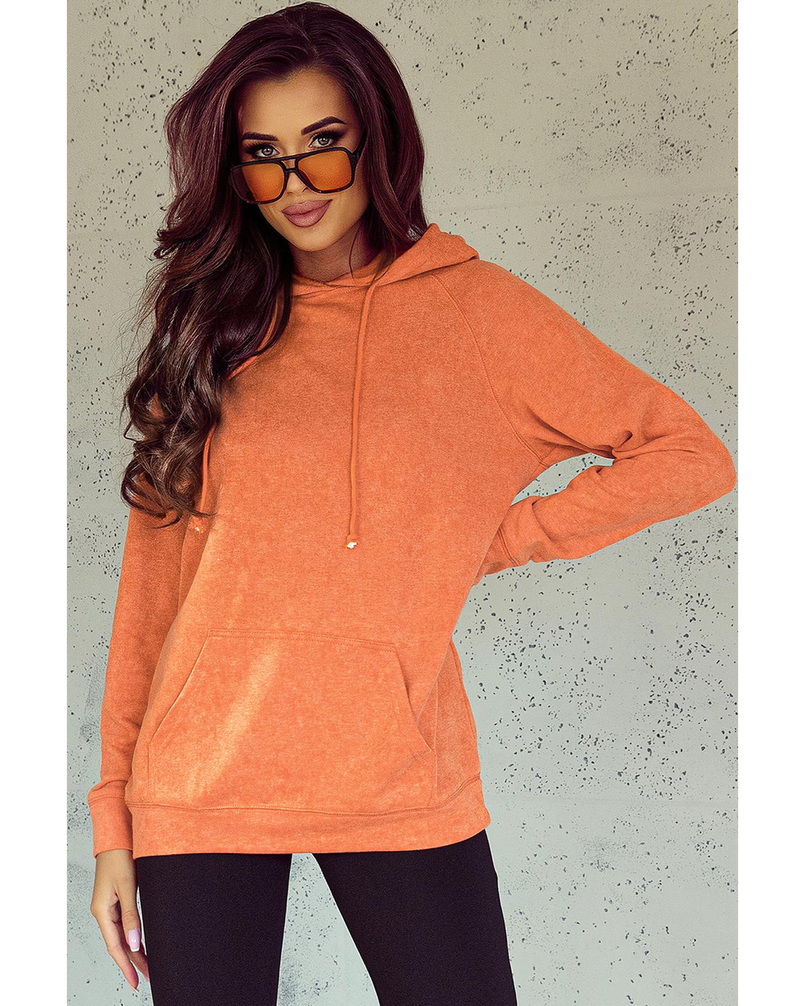 V539-AZEXDC25313890-14-M-202508280545-00 Orange Mineral Wash Kangaroo Pocket Drawstring Pullover Hoodie - M - Image 1
