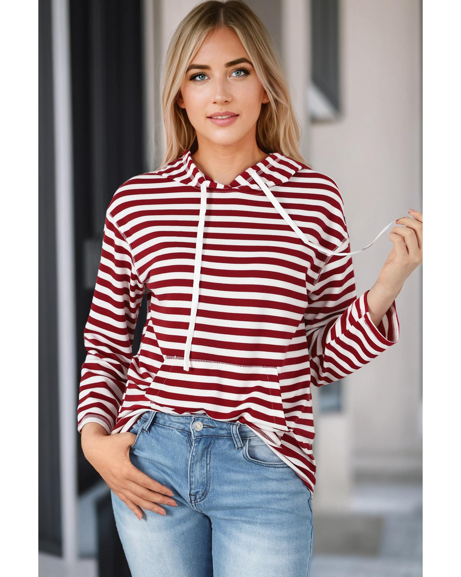 V539-AZEXDC25314733-P503-S-202506122147-00 Biking Red Stripe Kangaroo Pocket Drawstring Hoodie - S - Image 1