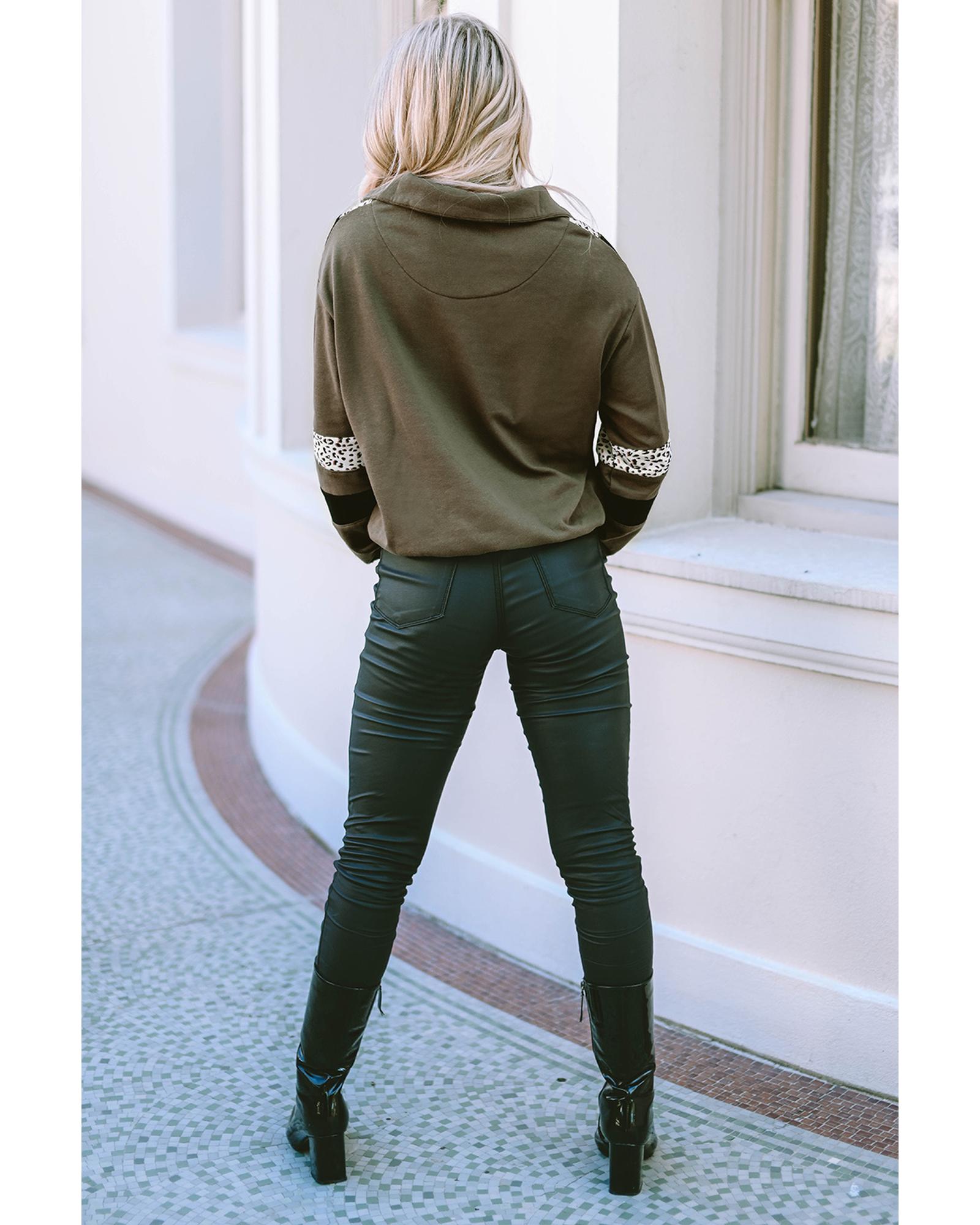 V539-AZEXDC25314793-9-XL-202508291055-00 Azura Exchange Leopard Contrast Splicing Quarter Zip Sweatshirt - XL - Image 1