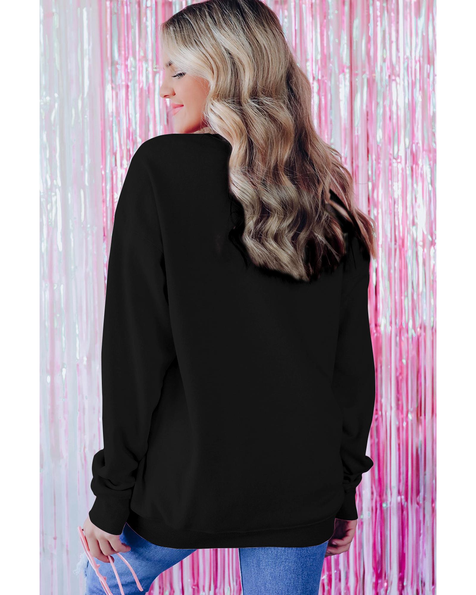 V539-AZEXDC25315292-P2-L-202506130030-00 Black Merry Every Thing Glitter Slogan Sweatshirt - L - Image 1