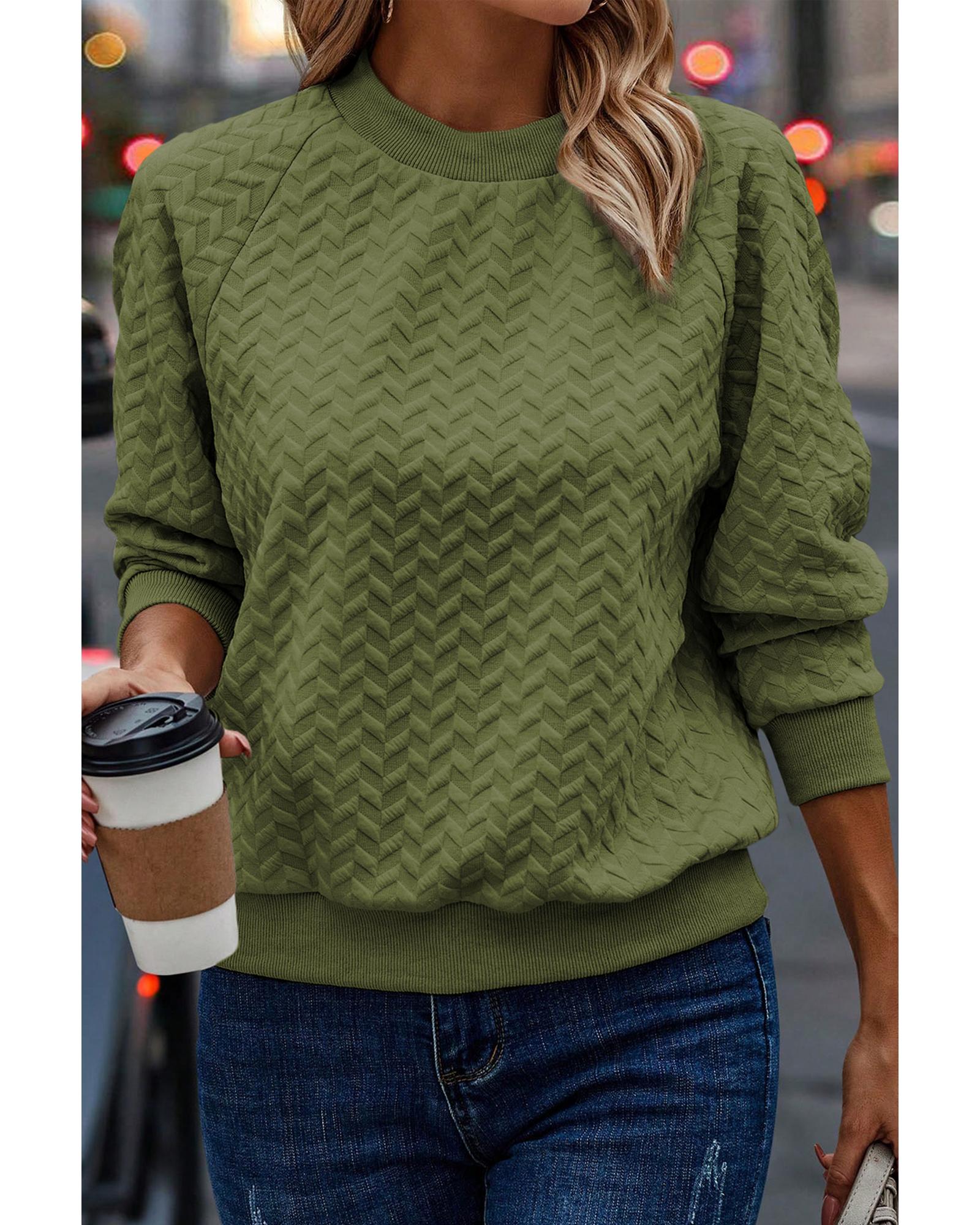 V539-AZEXDC25315905-P609-XL-202508281700-02 Jungle Green Solid Textured Raglan Sleeve Pullover Sweatshirt - XL - Image 3