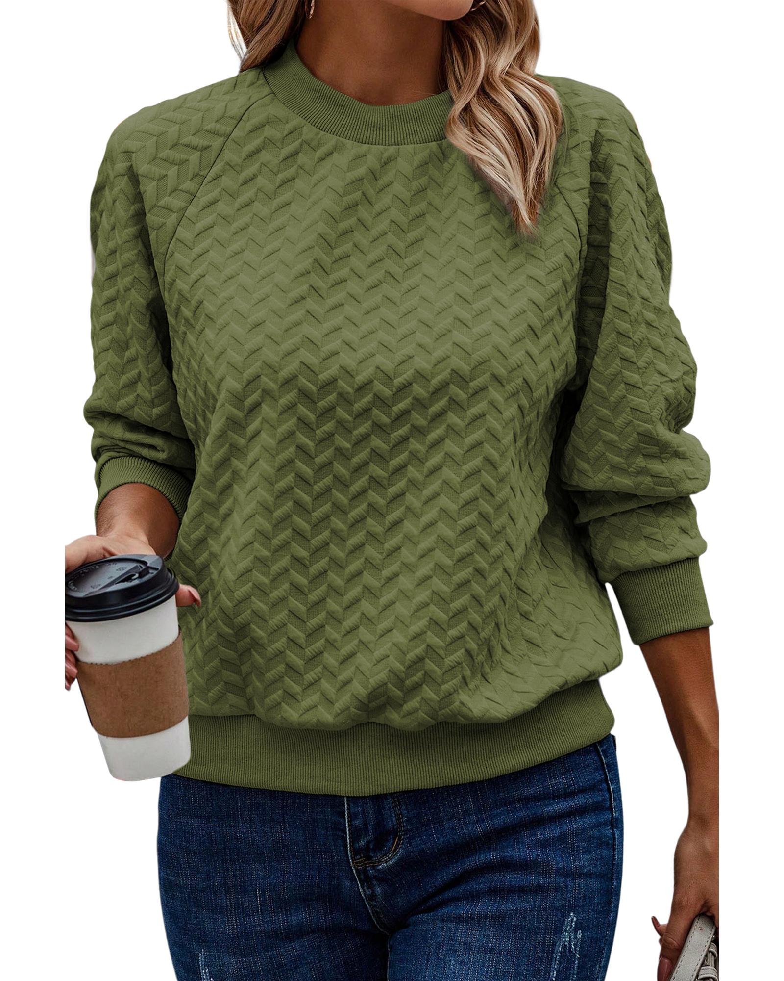 V539-AZEXDC25315905-P609-XL-202508281700-03 Jungle Green Solid Textured Raglan Sleeve Pullover Sweatshirt - XL - Image 4