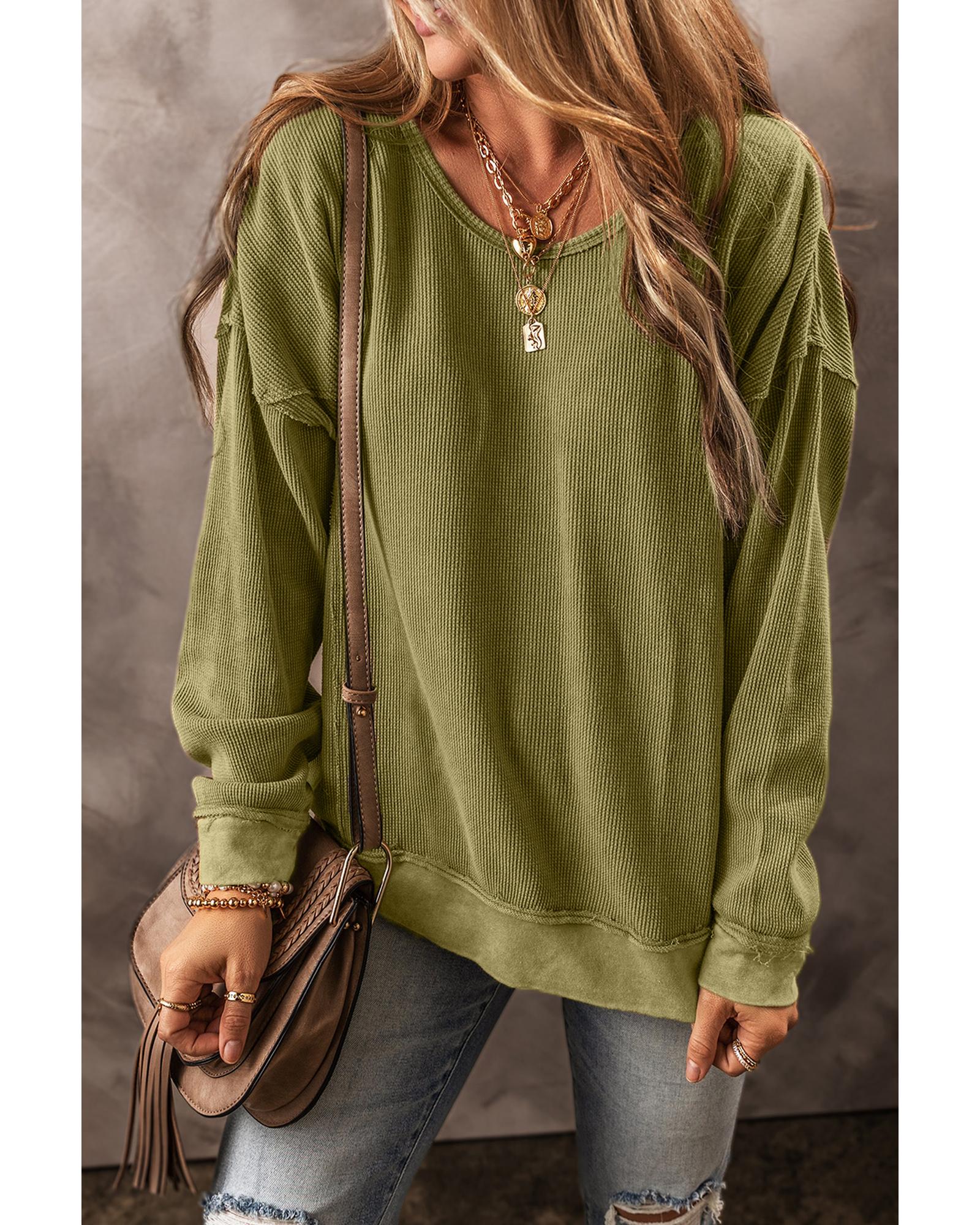 V539-AZEXDC25316434-P609-M-202508300040-05 Jungle Green Textured Seamed Drop Sleeve Sweatshirt - M - Image 6