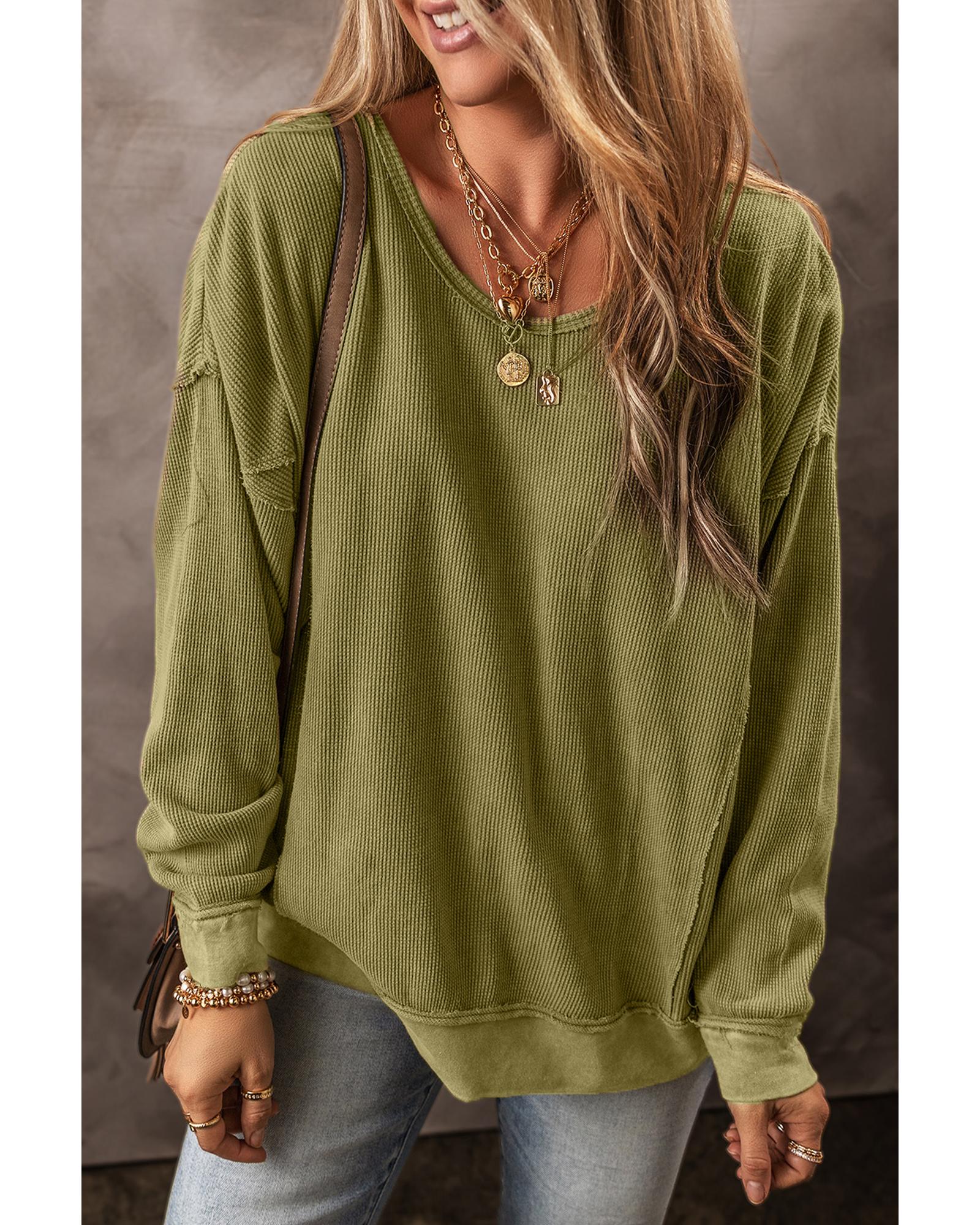 V539-AZEXDC25316434-P609-S-202508272235-02 Jungle Green Textured Seamed Drop Sleeve Sweatshirt - S - Image 3