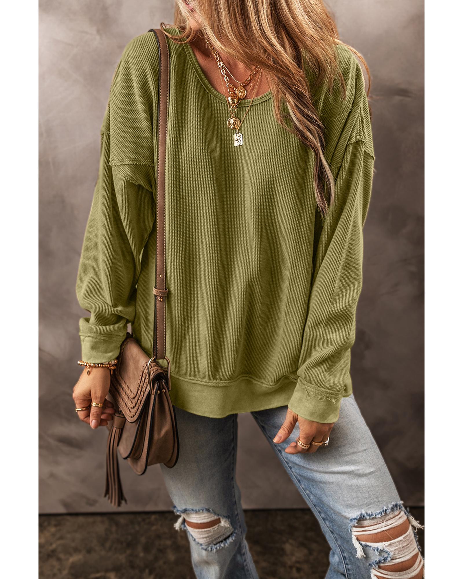 V539-AZEXDC25316434-P609-S-202508272235-04 Jungle Green Textured Seamed Drop Sleeve Sweatshirt - S - Image 5
