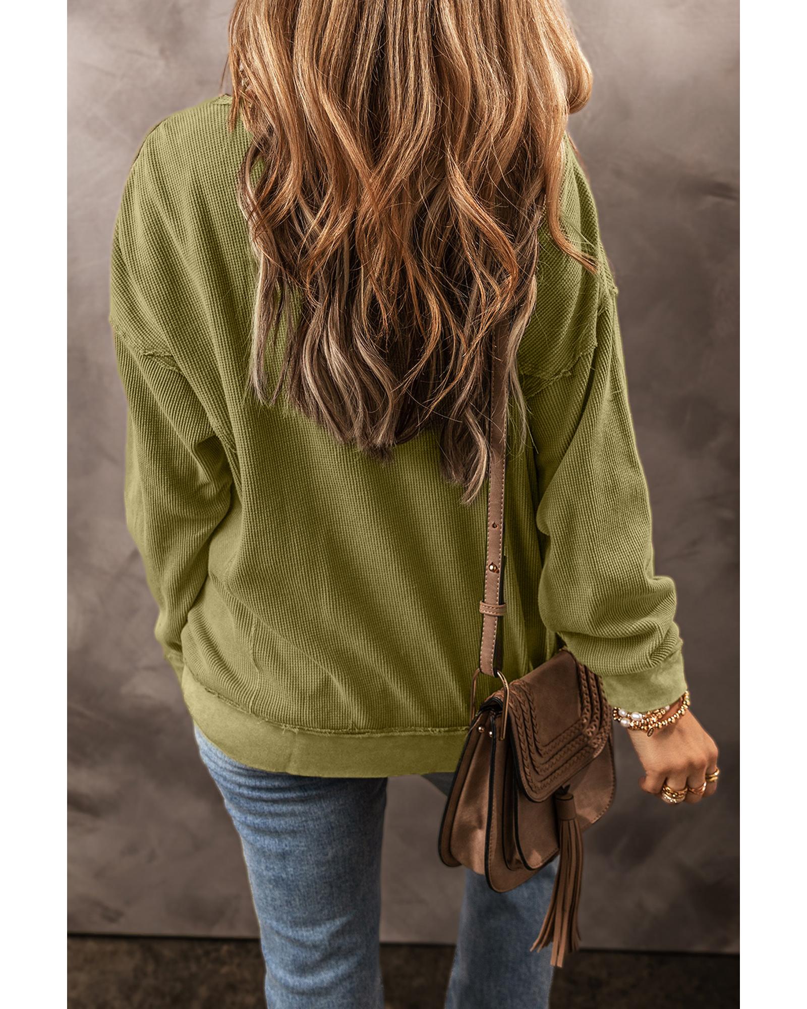 V539-AZEXDC25316434-P609-S-202508272235-05 Jungle Green Textured Seamed Drop Sleeve Sweatshirt - S - Image 6