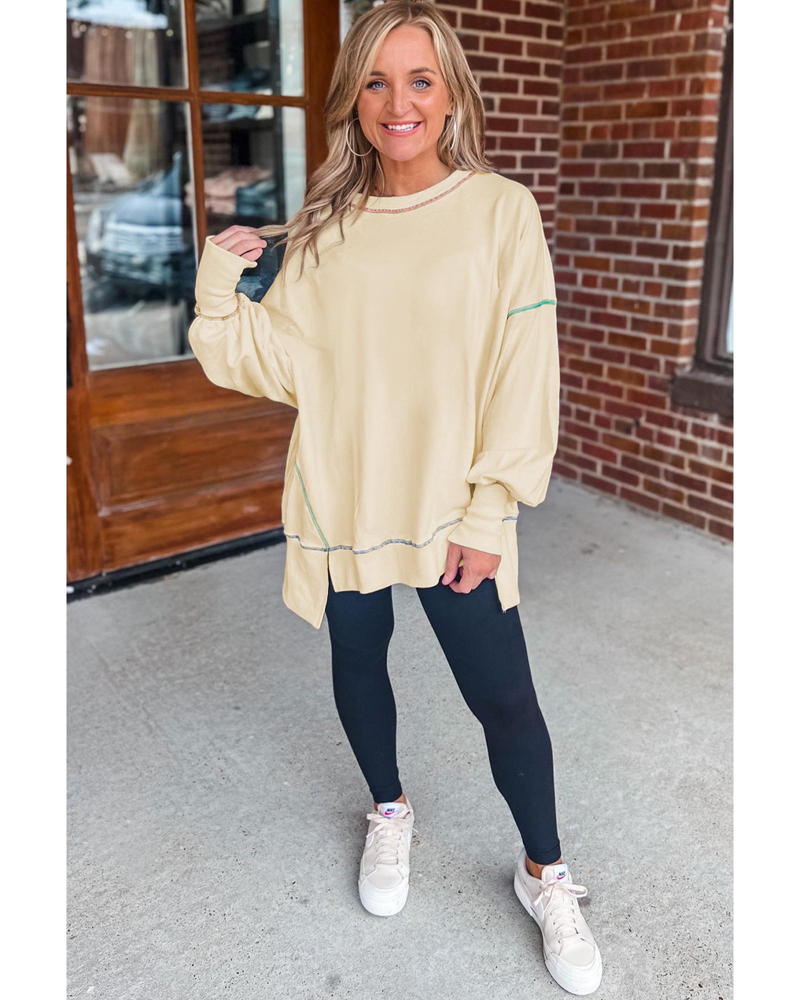 V539-AZEXDC25316659-P101-S-202506130705-00 Contrast Stitching Split Baggy Sweatshirt - S - Image 1