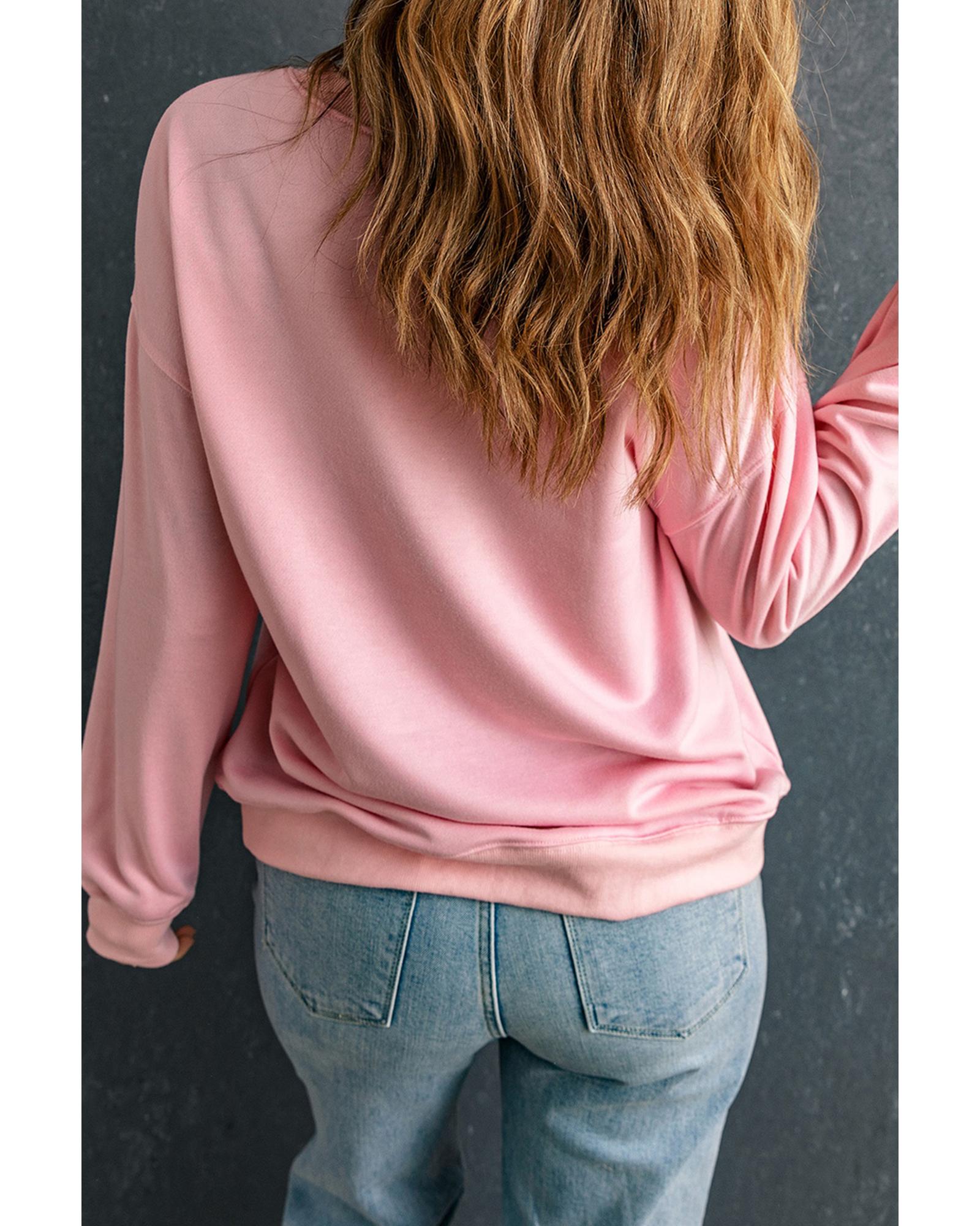 V539-AZEXDC25317072-10-XL-202508281610-00 Pink Glitter Chenille Heart Patch Valentines Sweatshirt - XL - Image 1
