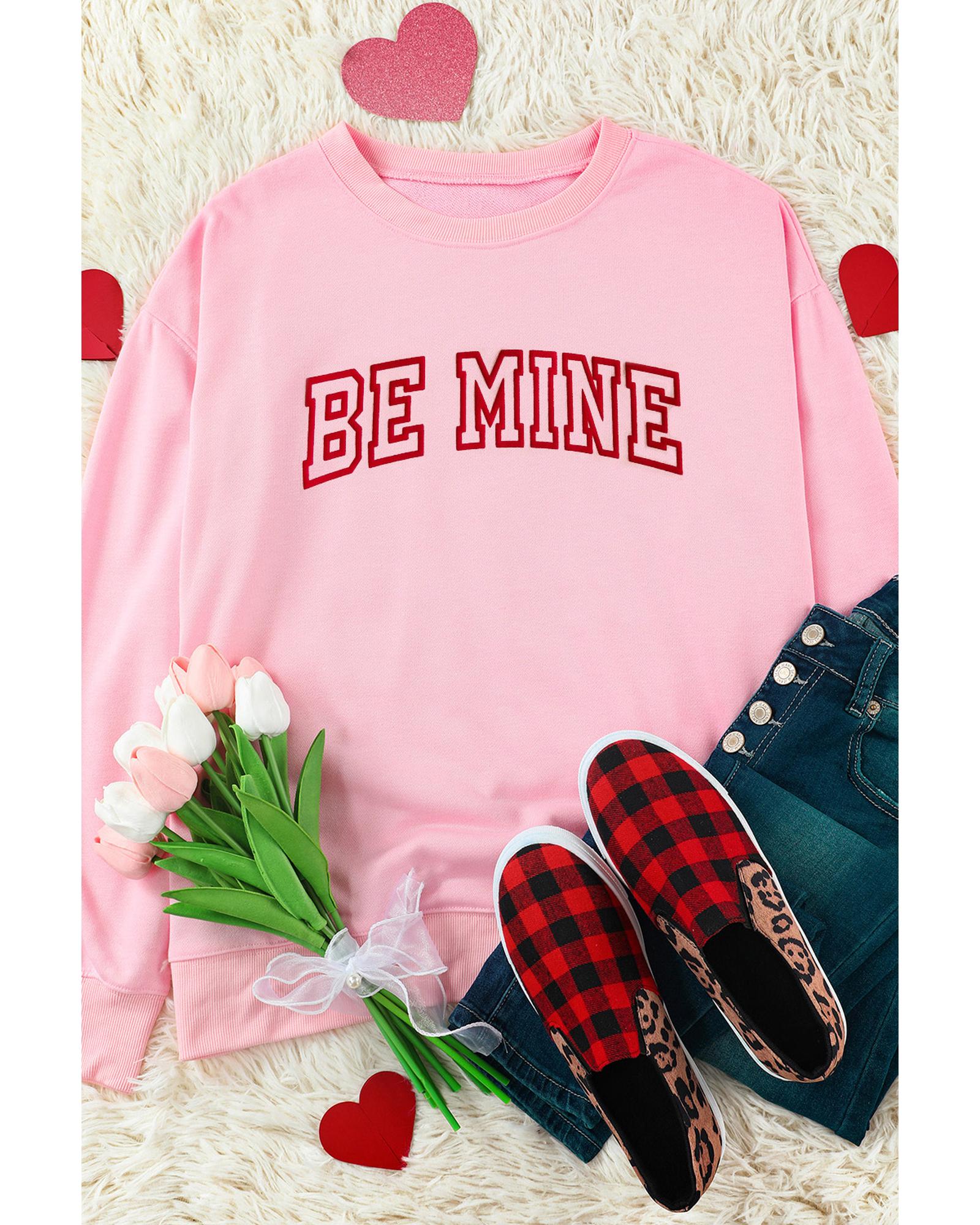 V539-AZEXDC25317161-10-M-202508292120-00 Pink BE MINE Puff Graphic Pullover Sweatshirt - M - Image 1