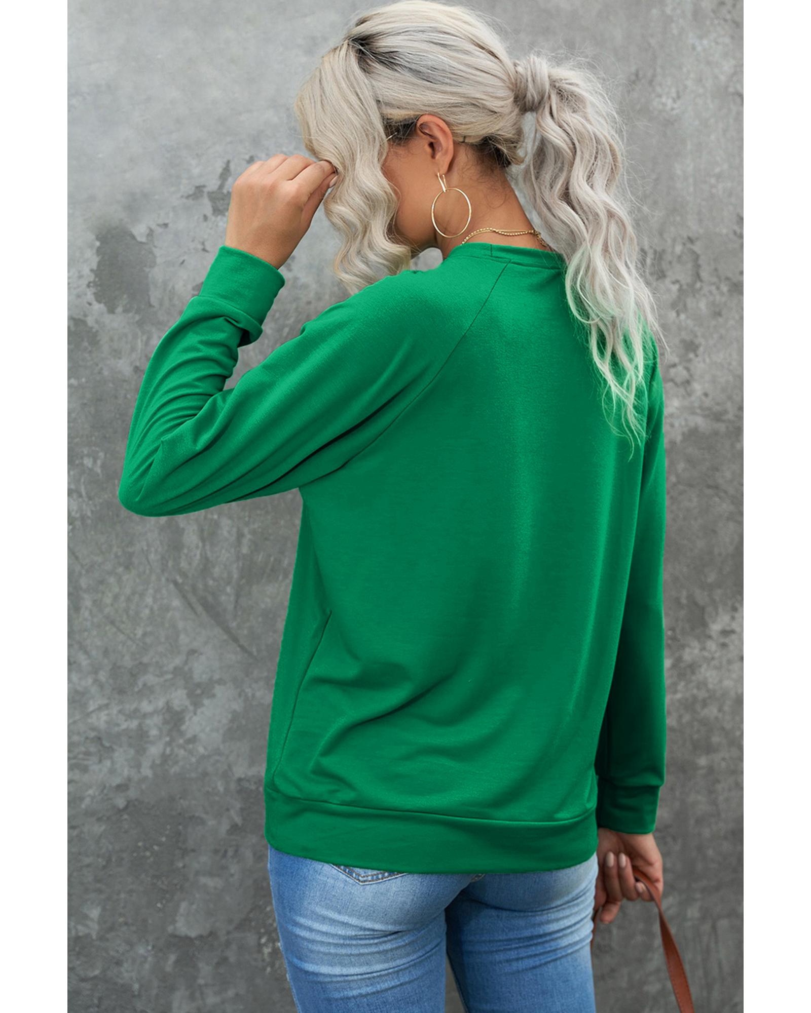 V539-AZEXDC25317224-9-S-202506191732-00 Green Solid Round Neck Raglan Sleeve Sweatshirt - S - Image 1