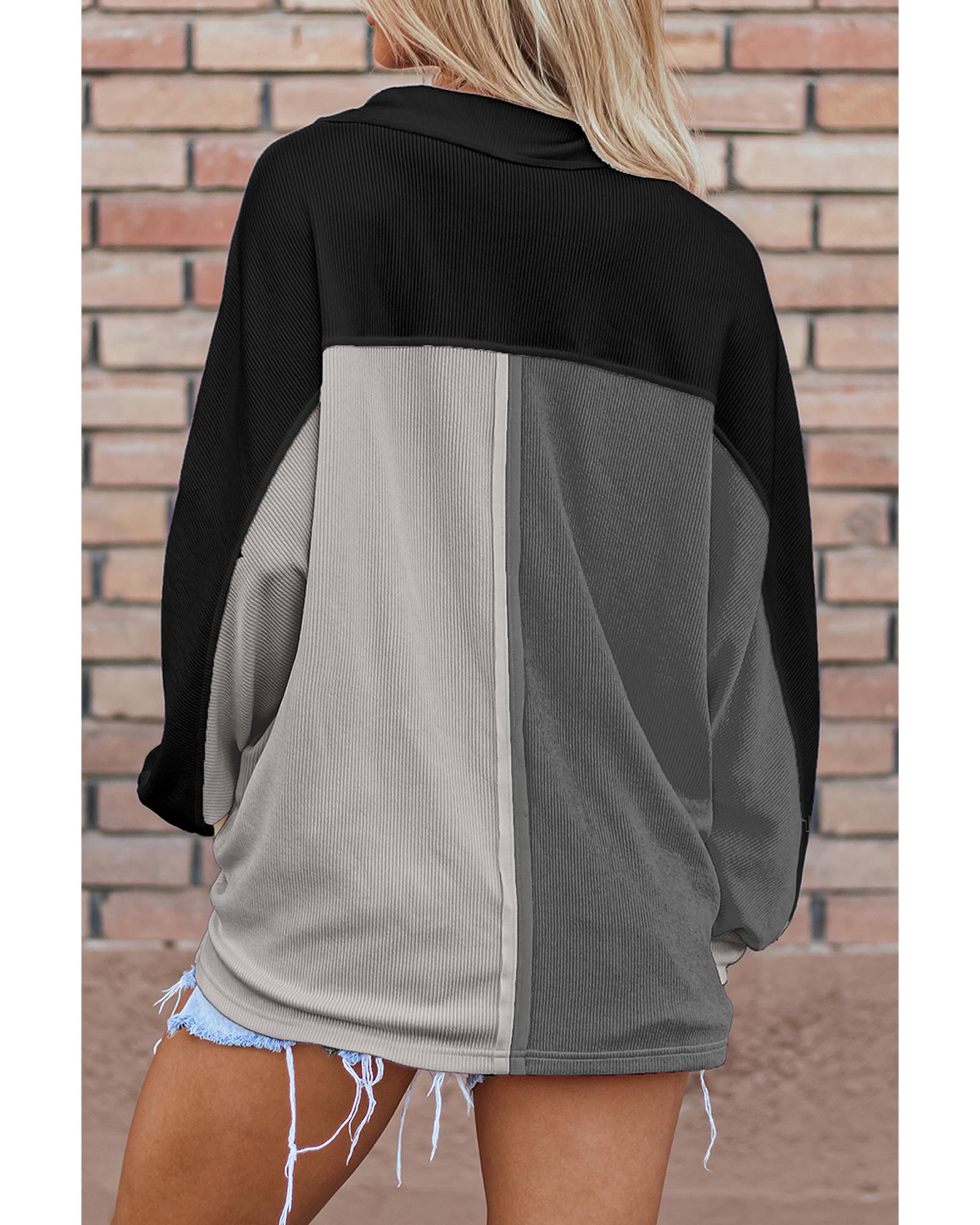 V539-AZEXDC25317366-P11-L-202508292250-00 Gray Colorblock Ribbed Collared Oversized Sweatshirt - L - Image 1